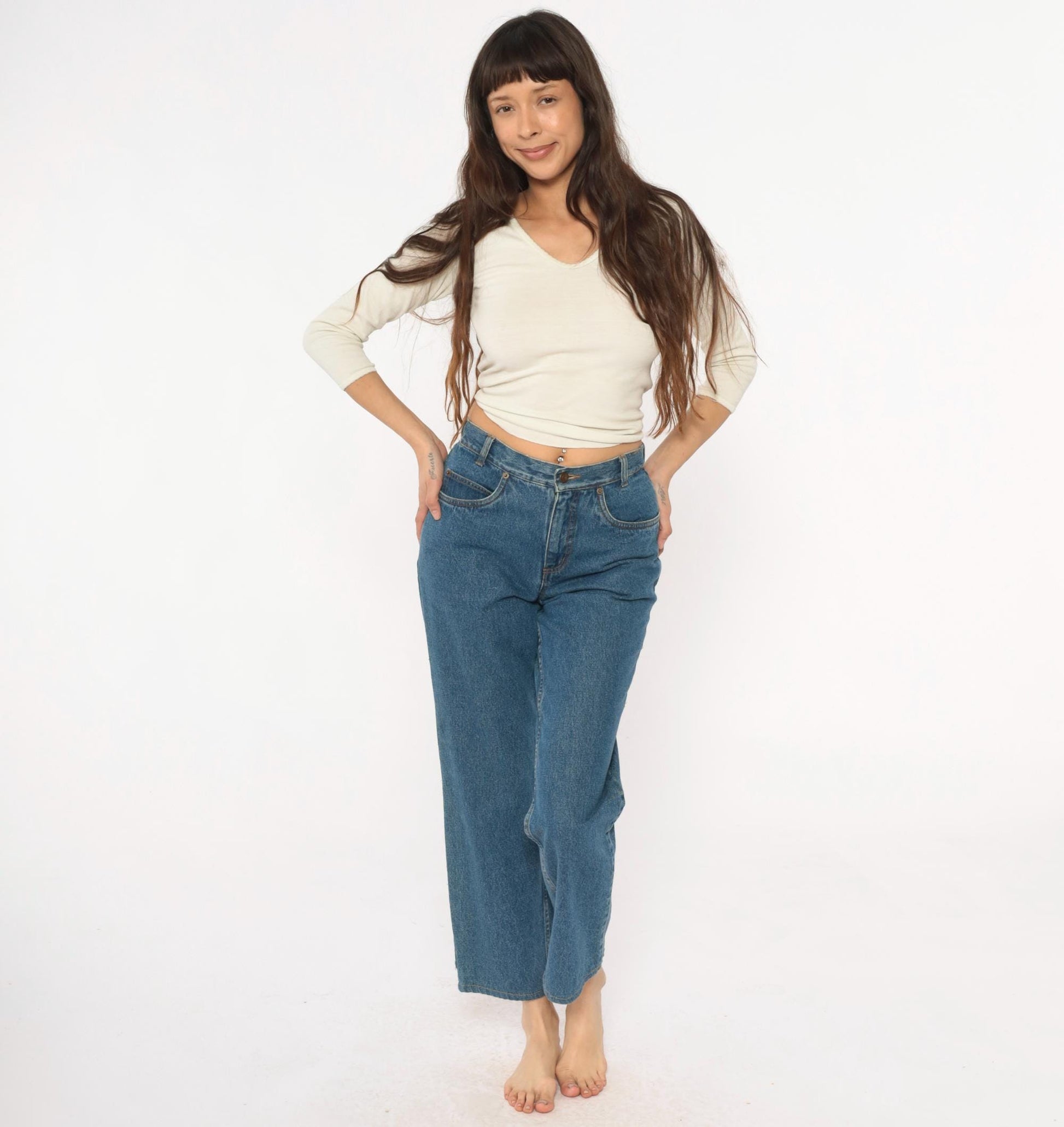 Y2K Pendleton Wide Leg Cropped Jeans High Waist Medium Blue Denim Small