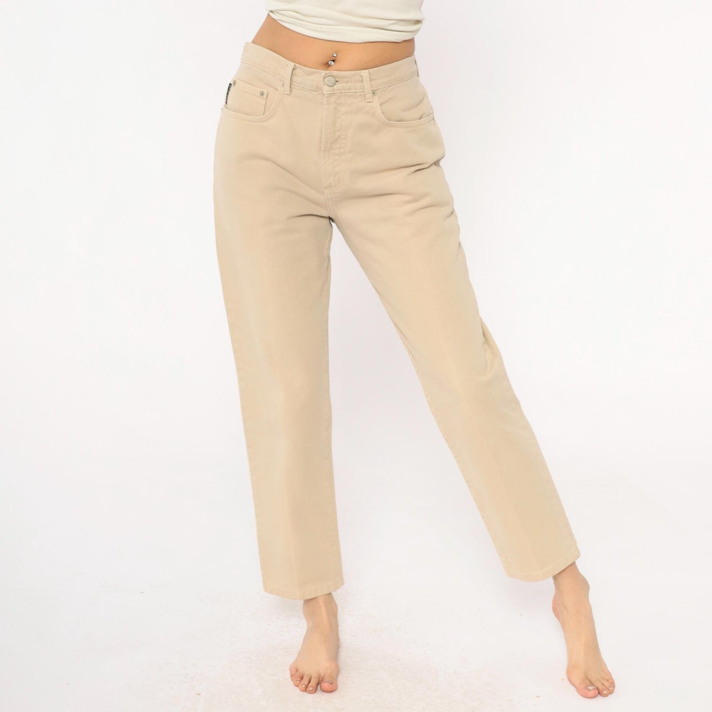 90s Karen Kane Cream High Rise Straight Leg Trousers Medium