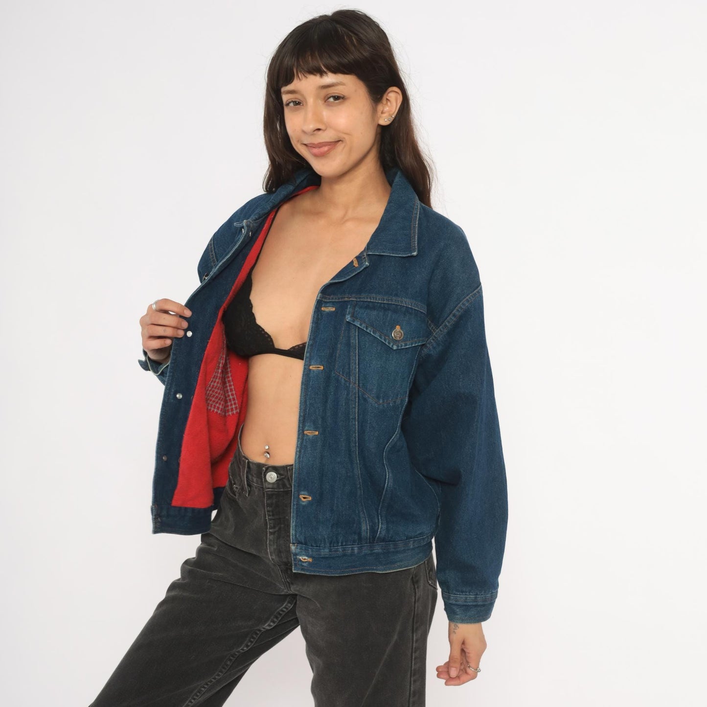 80s Jeff des Designs Dark Wash Denim Jacket Flannel Lined Western Yoke Small