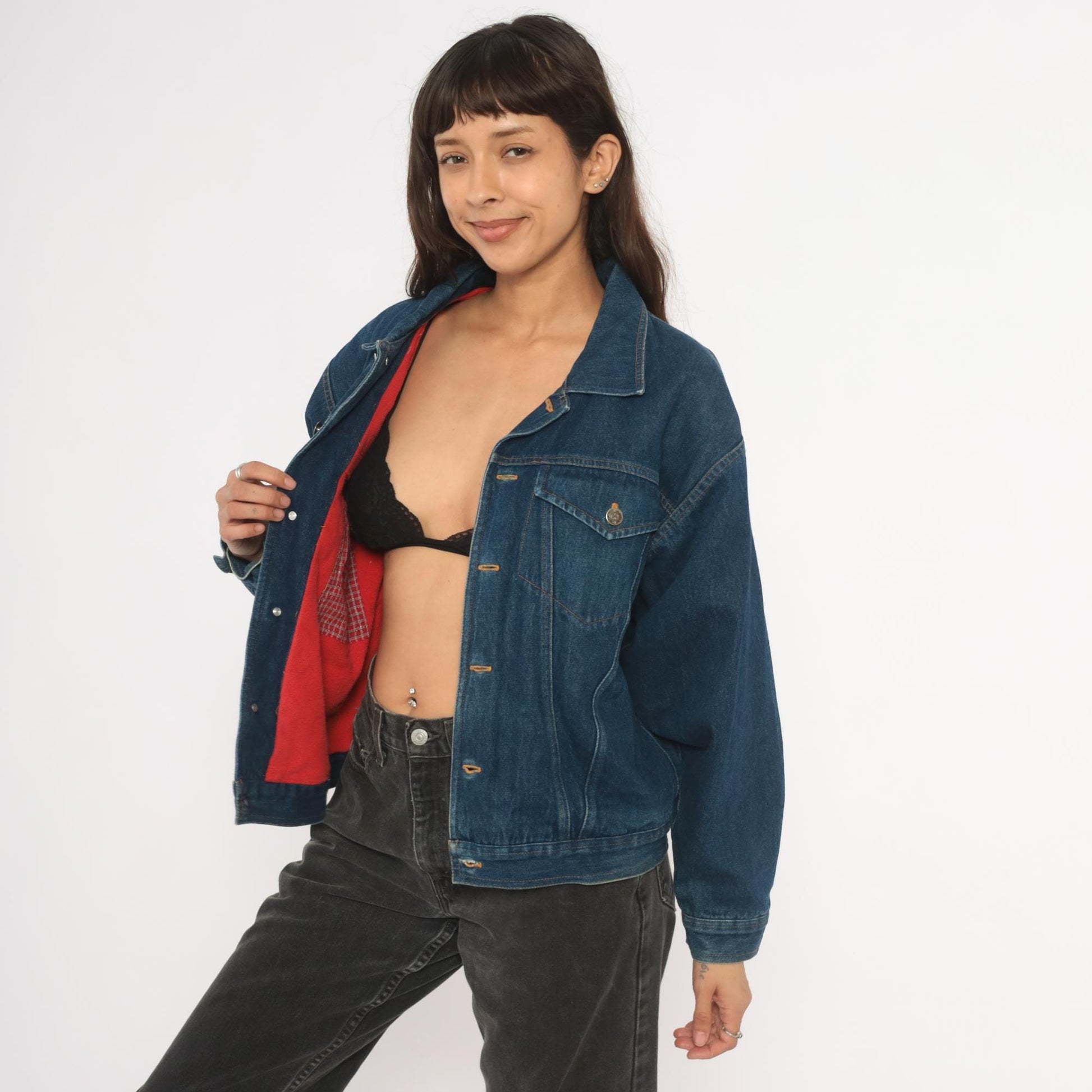 80s Jeff des Designs Dark Wash Denim Jacket Flannel Lined Western Yoke Small