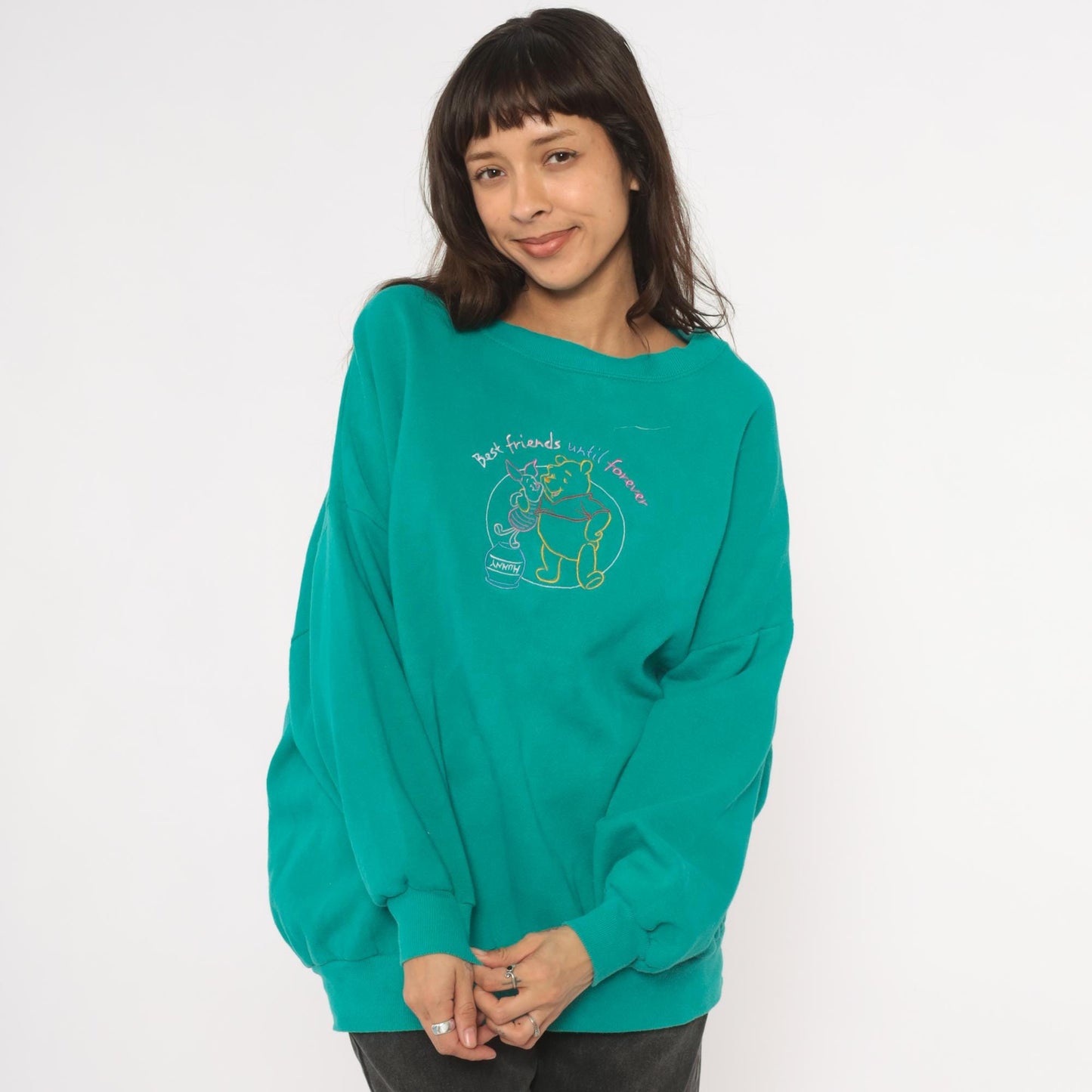 90s Winnie the Pooh Piglet Embroidered Sweatshirt Teal Crewneck Extra Large XL