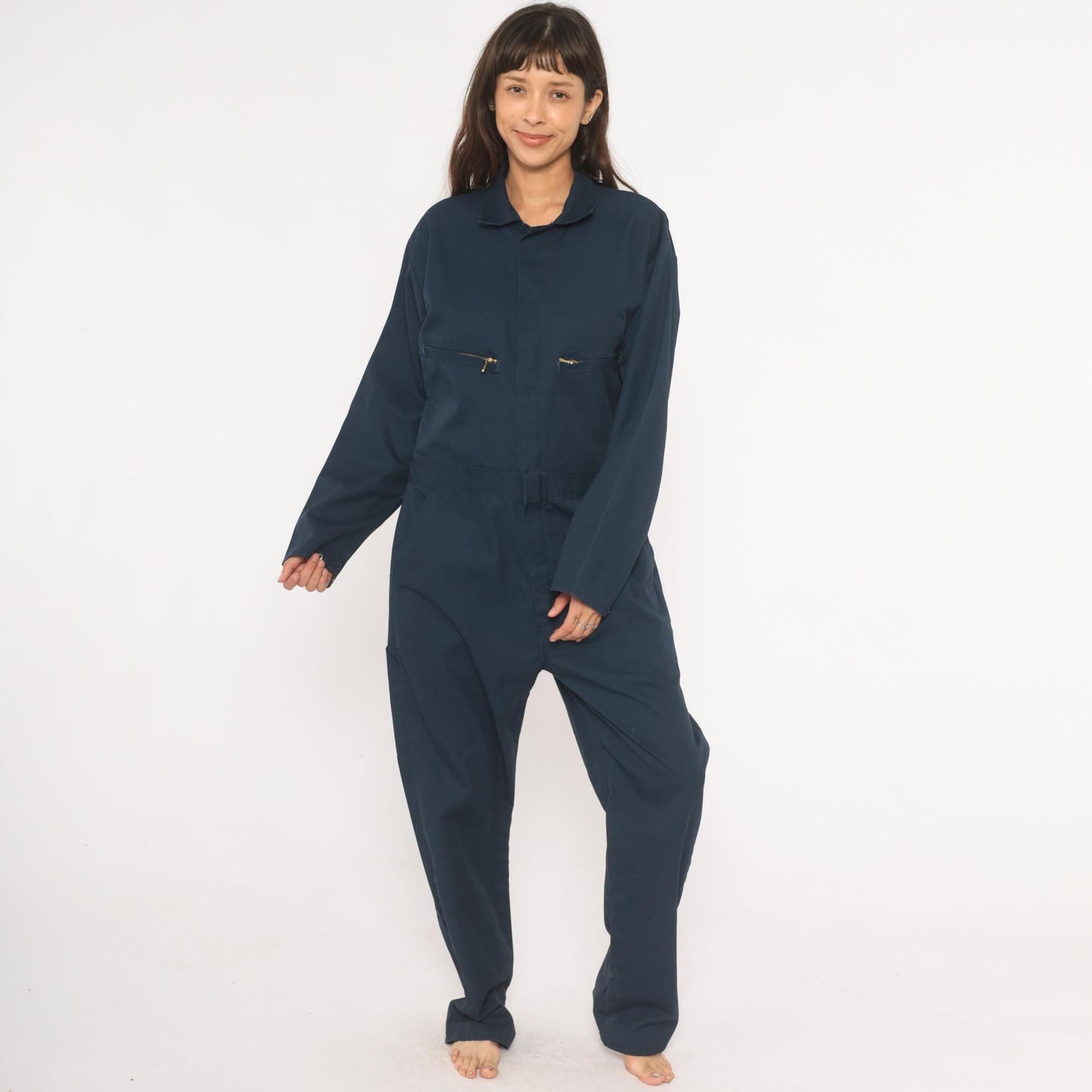 80s Key Navy Coveralls Zip Front Mechanic Jumpsuit Medium 40