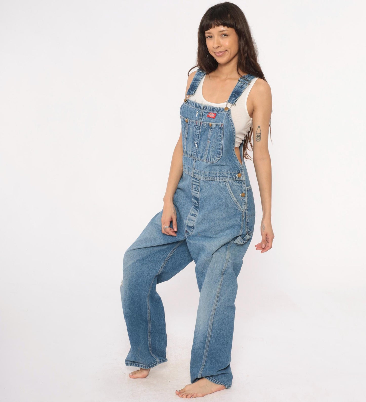 Dickies Denim Overalls 90s Baggy Blue Workwear Bib Pants 38 x 32