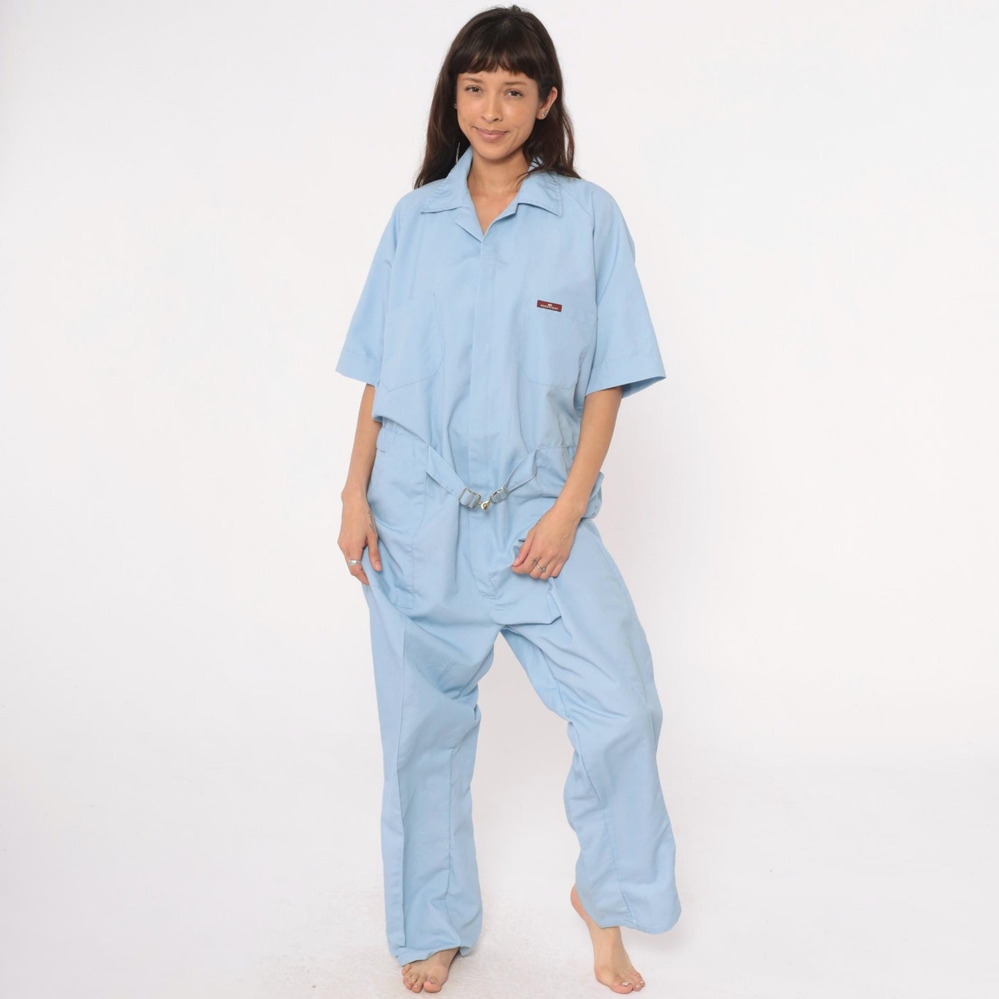 Parasuit Light Blue Jumpsuit Utility Coverall Belted Collar Large