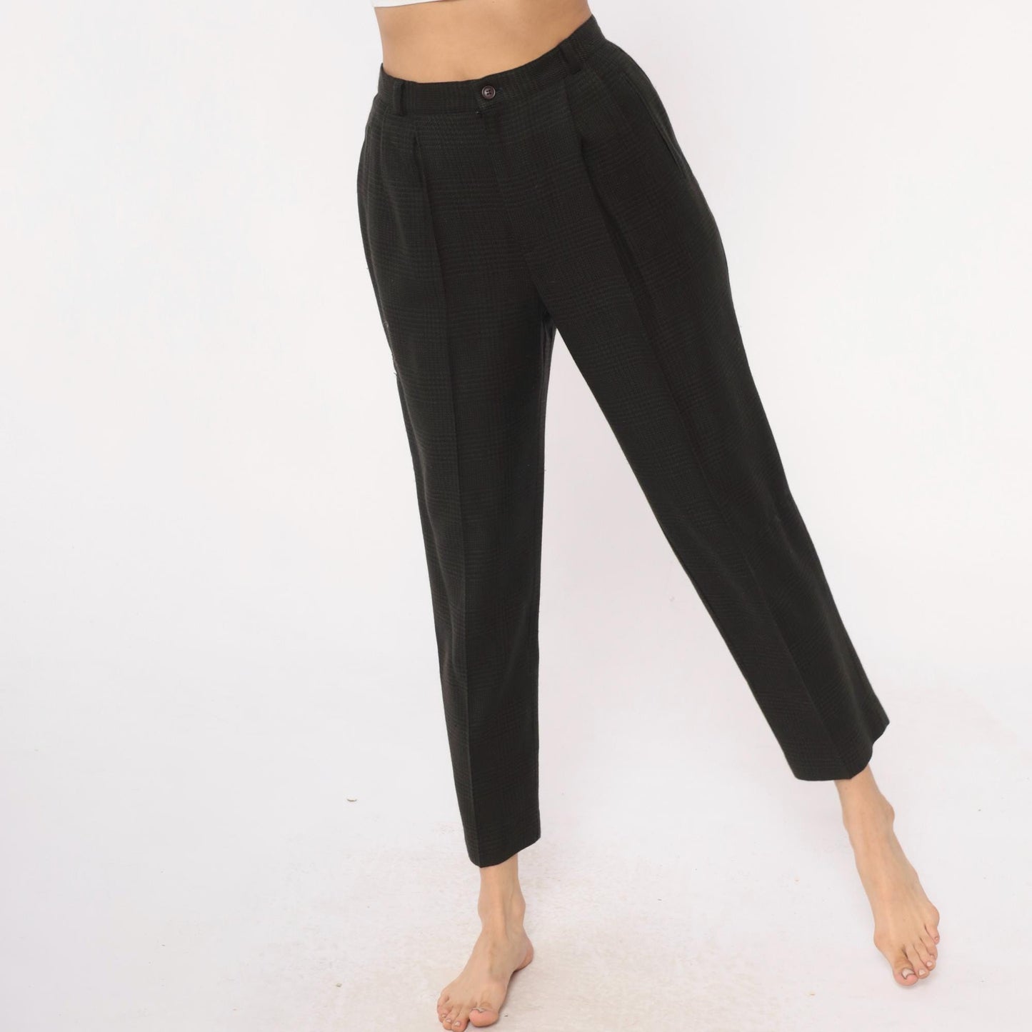 80s Chelsea Campbell Wool Trousers Blue High Waisted Pleated Tapered Medium