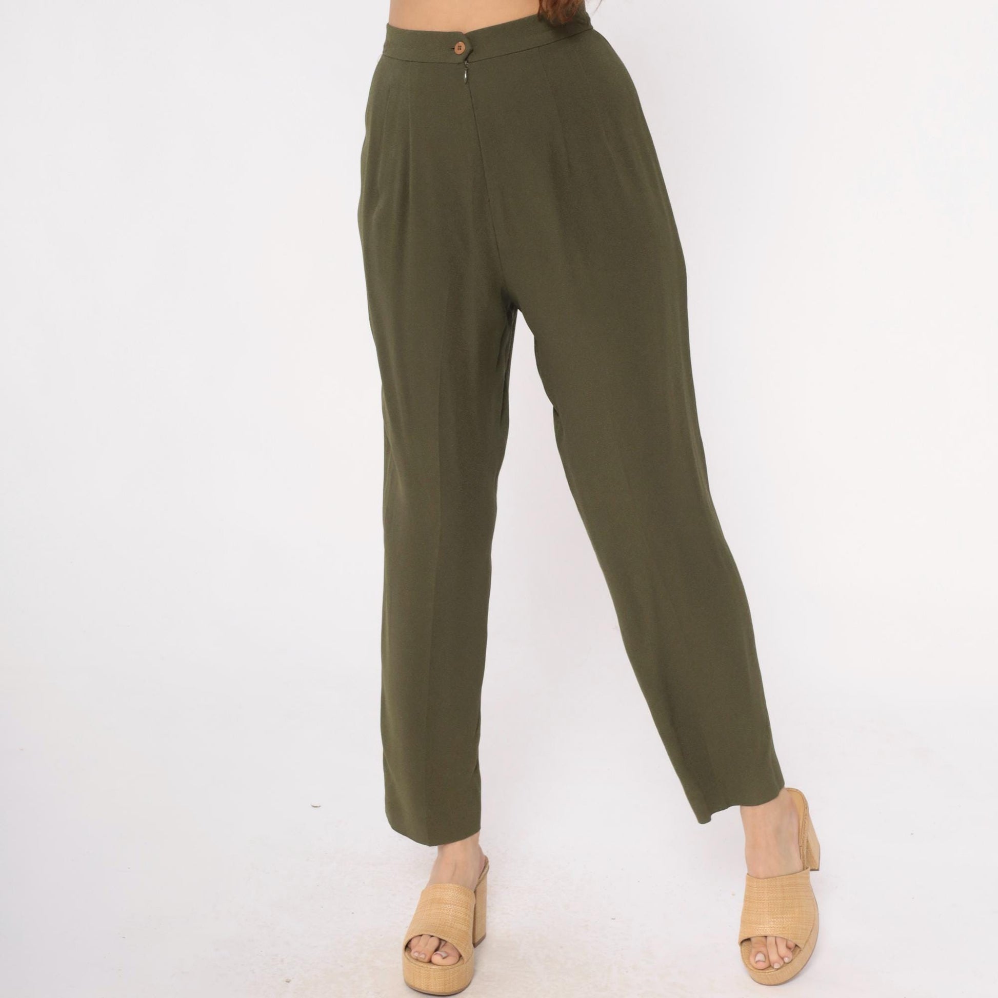 90s Zelda Olive Green High-Waisted Pleated Trousers Small S