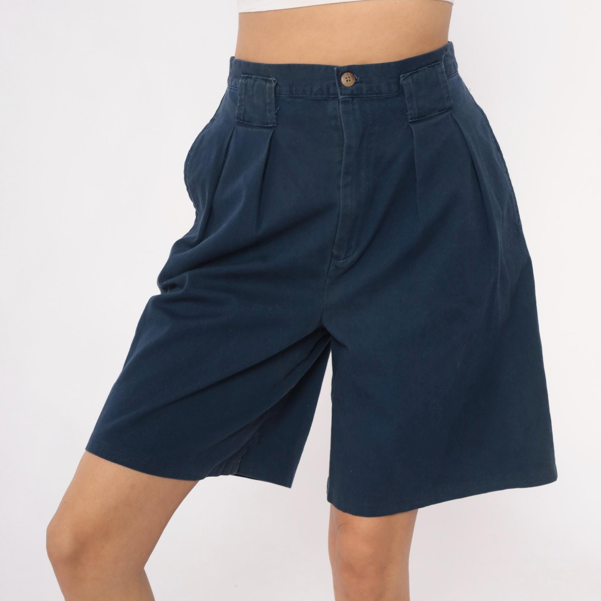 80s Palmetto's Navy Pleated High-Waist Shorts Small S