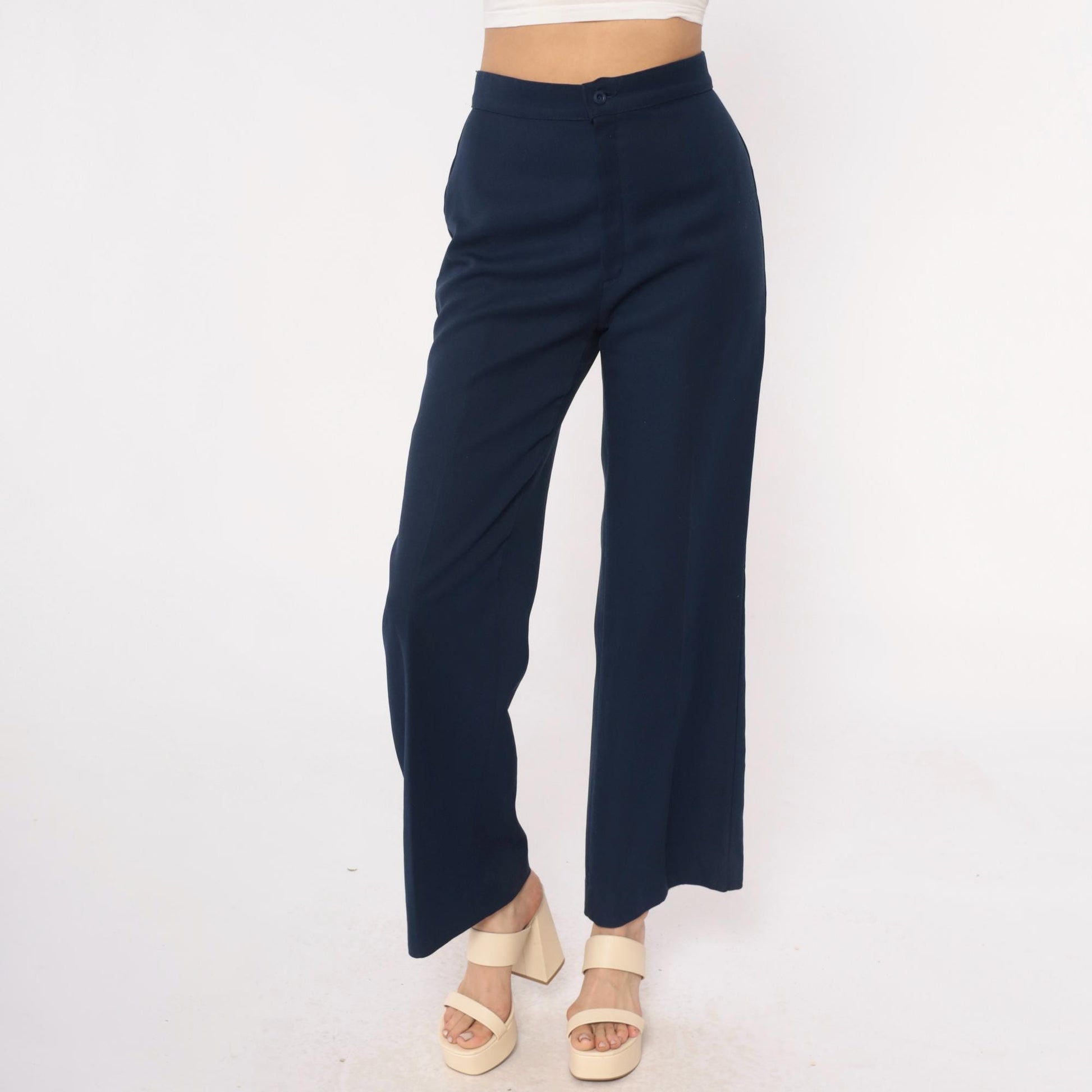 70s Levi Strauss High-Waisted Wide-Leg Navy Trousers Small