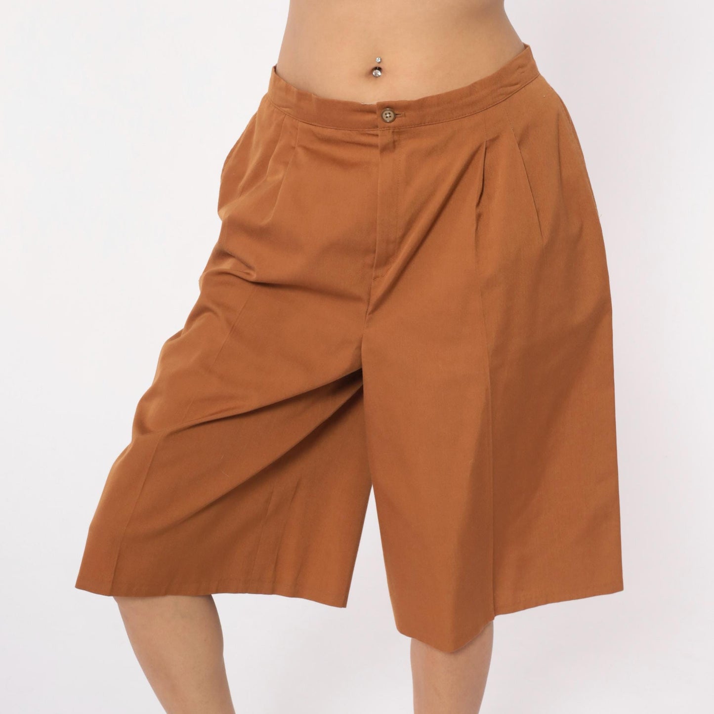 80s Camel Pleated High-Waist Shorts Tailored Wide Leg Medium