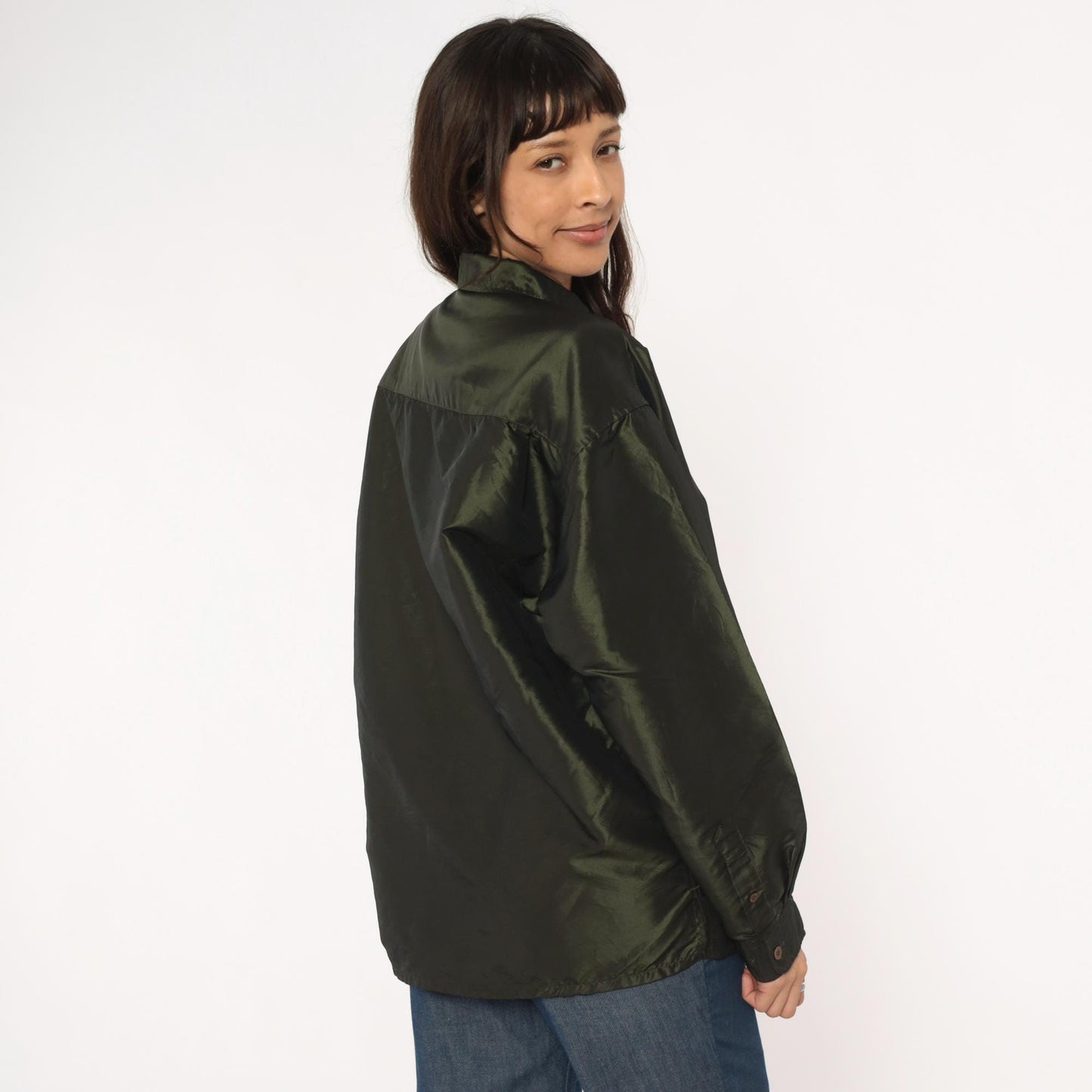 Y2K Olive Green Button-Up Shirt Sqwear Collared Long Sleeve Medium