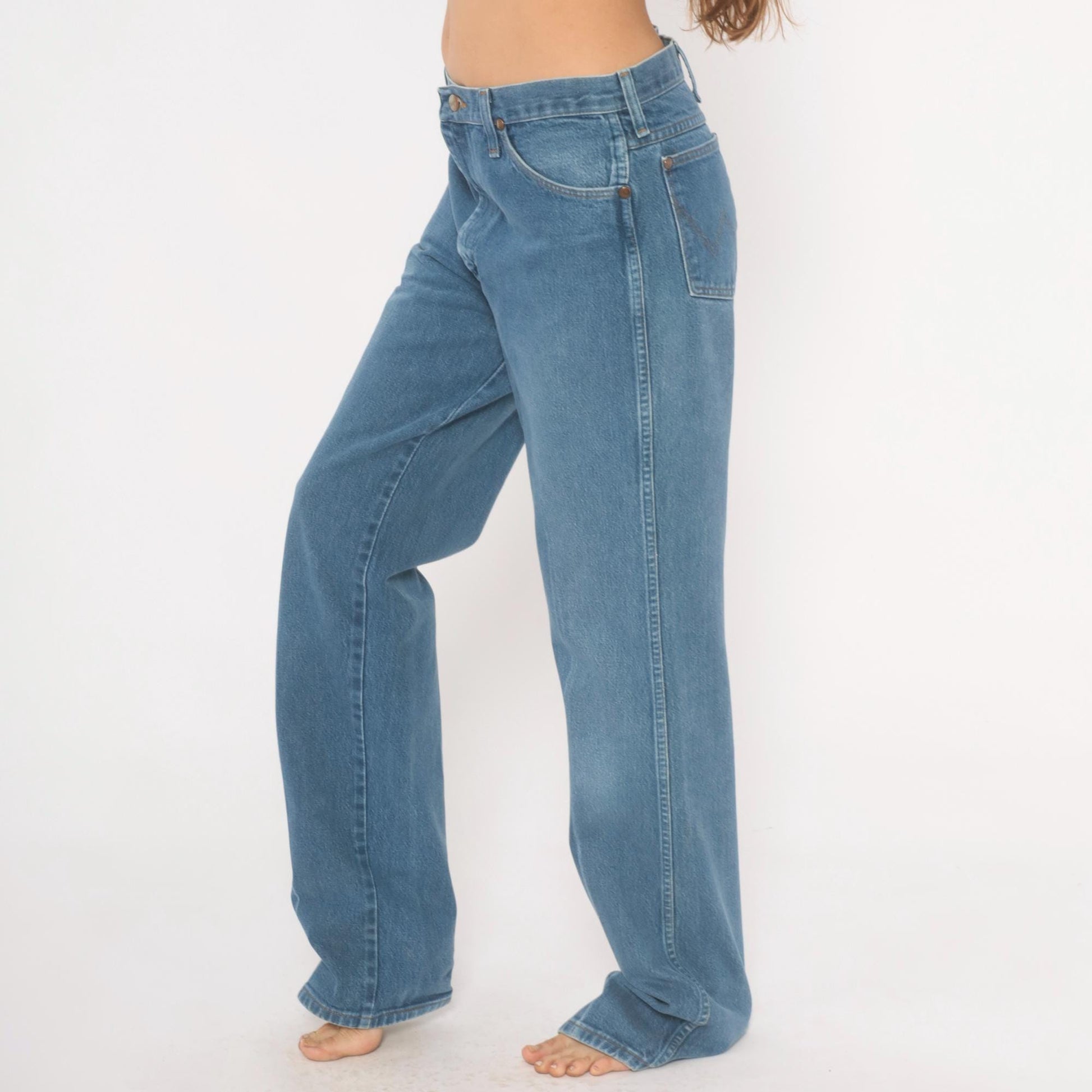 90s Wrangler Straight Leg Jeans Medium Blue Faded Denim Cotton 34x36