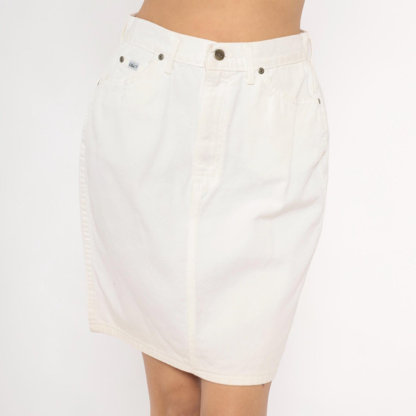 90s Chic White Denim Pencil Skirt High Waisted Mini Cotton Medium M