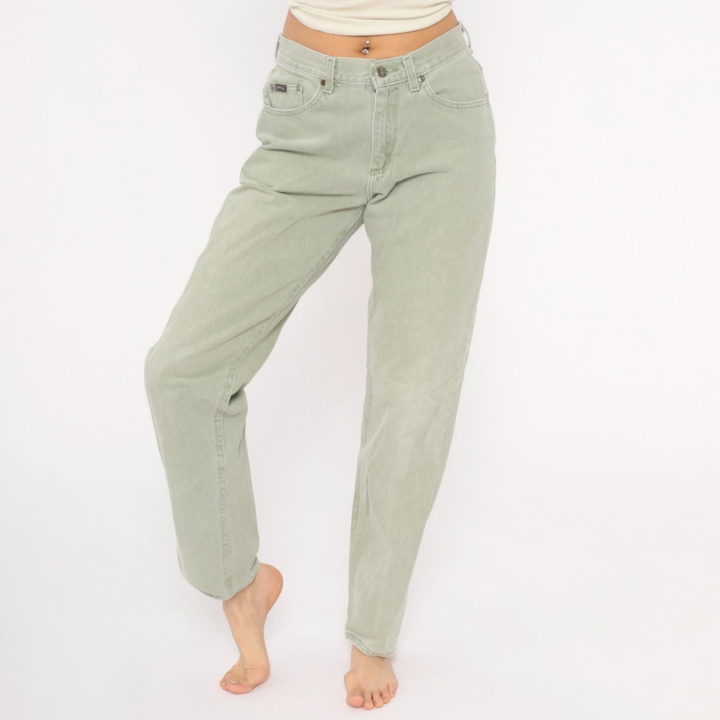 90s Riders Sage Green High-Waisted Mom Jeans Tapered Straight Leg 30W