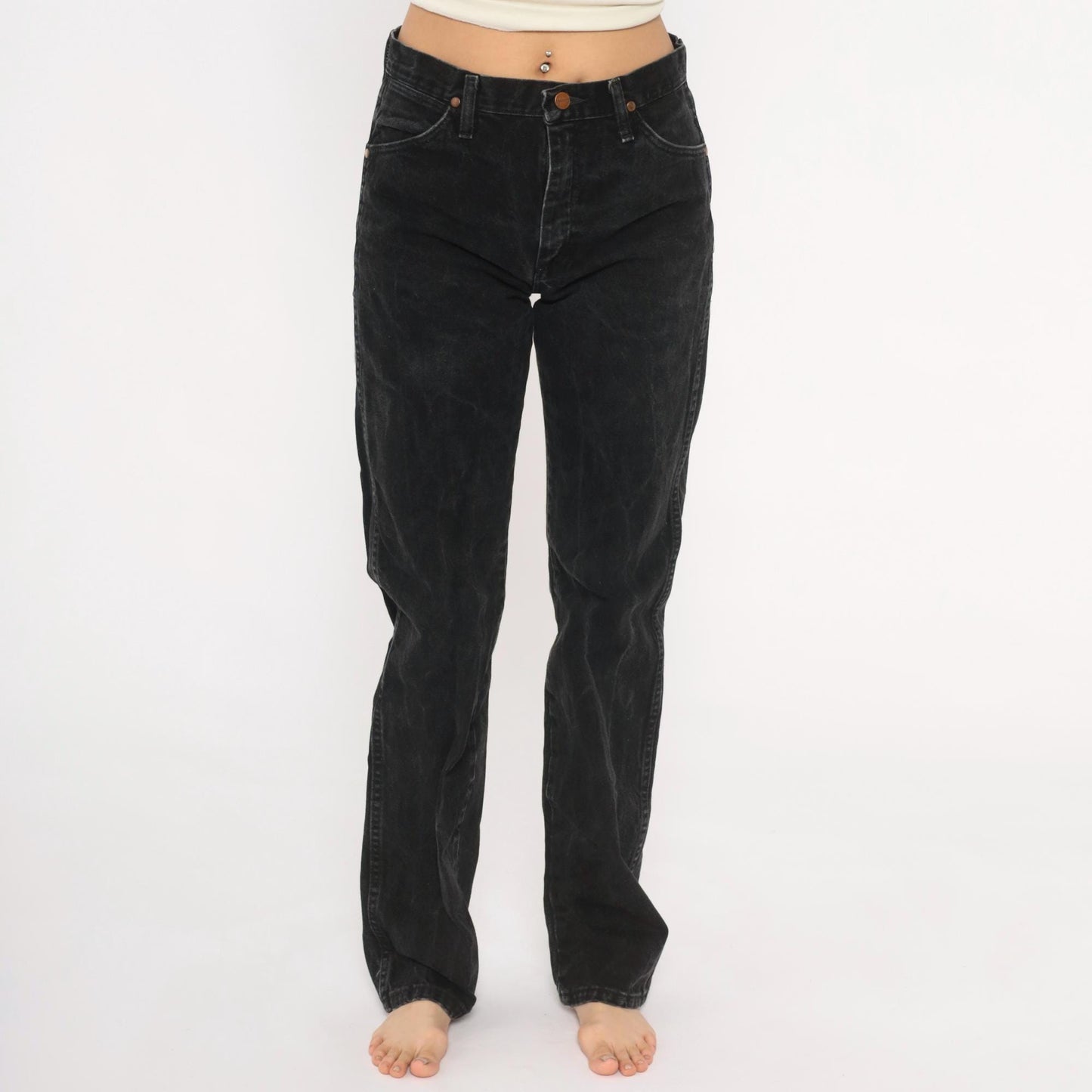 90s Wrangler High Rise Straight Leg Jeans Faded Black Denim Medium M