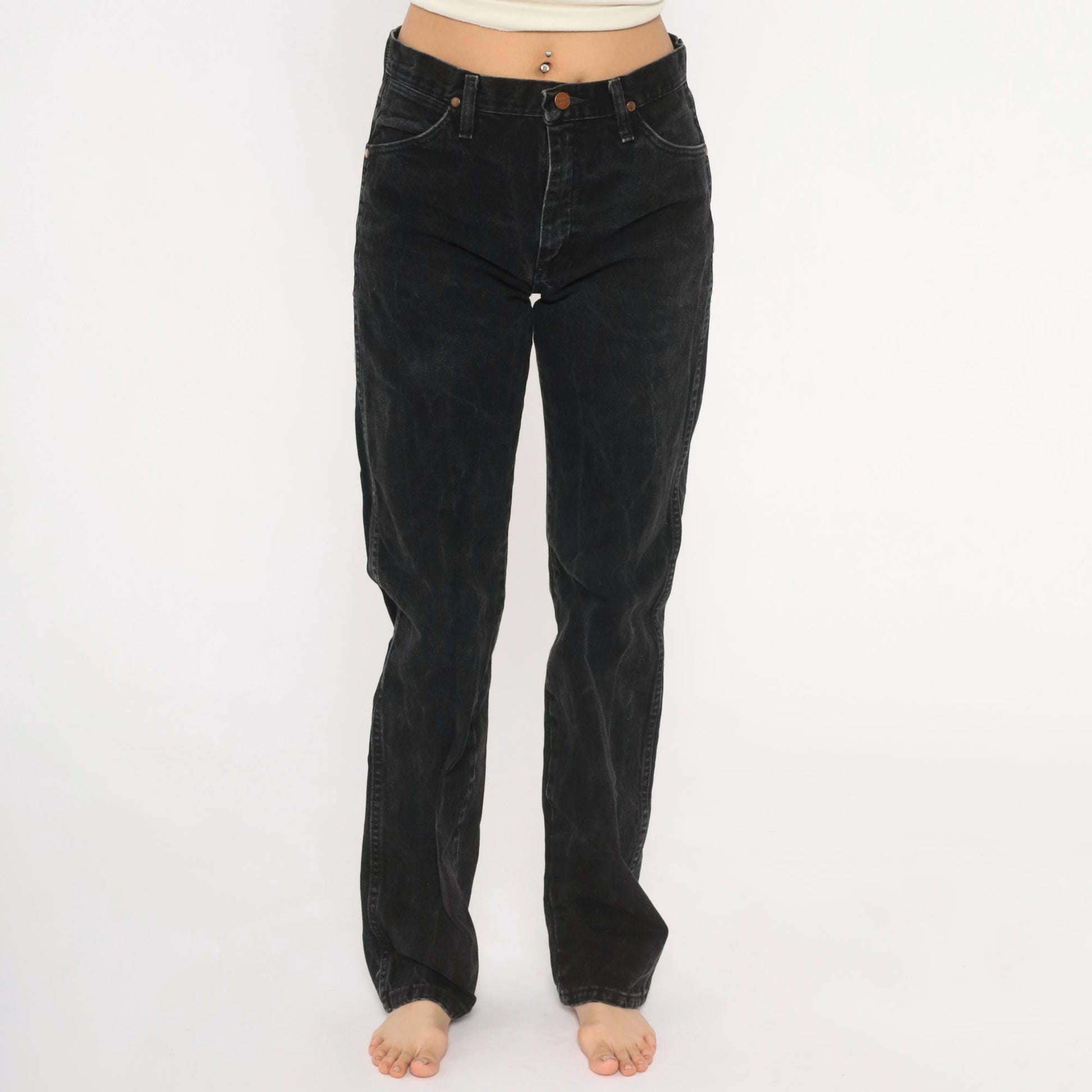 90s Wrangler High Rise Straight Leg Jeans Faded Black Denim Medium M