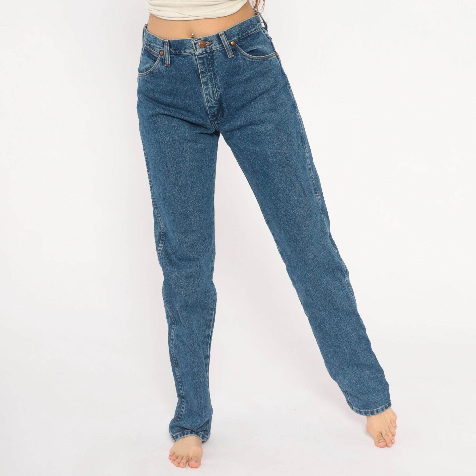 90s Wrangler High Rise Straight Leg Jeans Medium Wash Denim Small