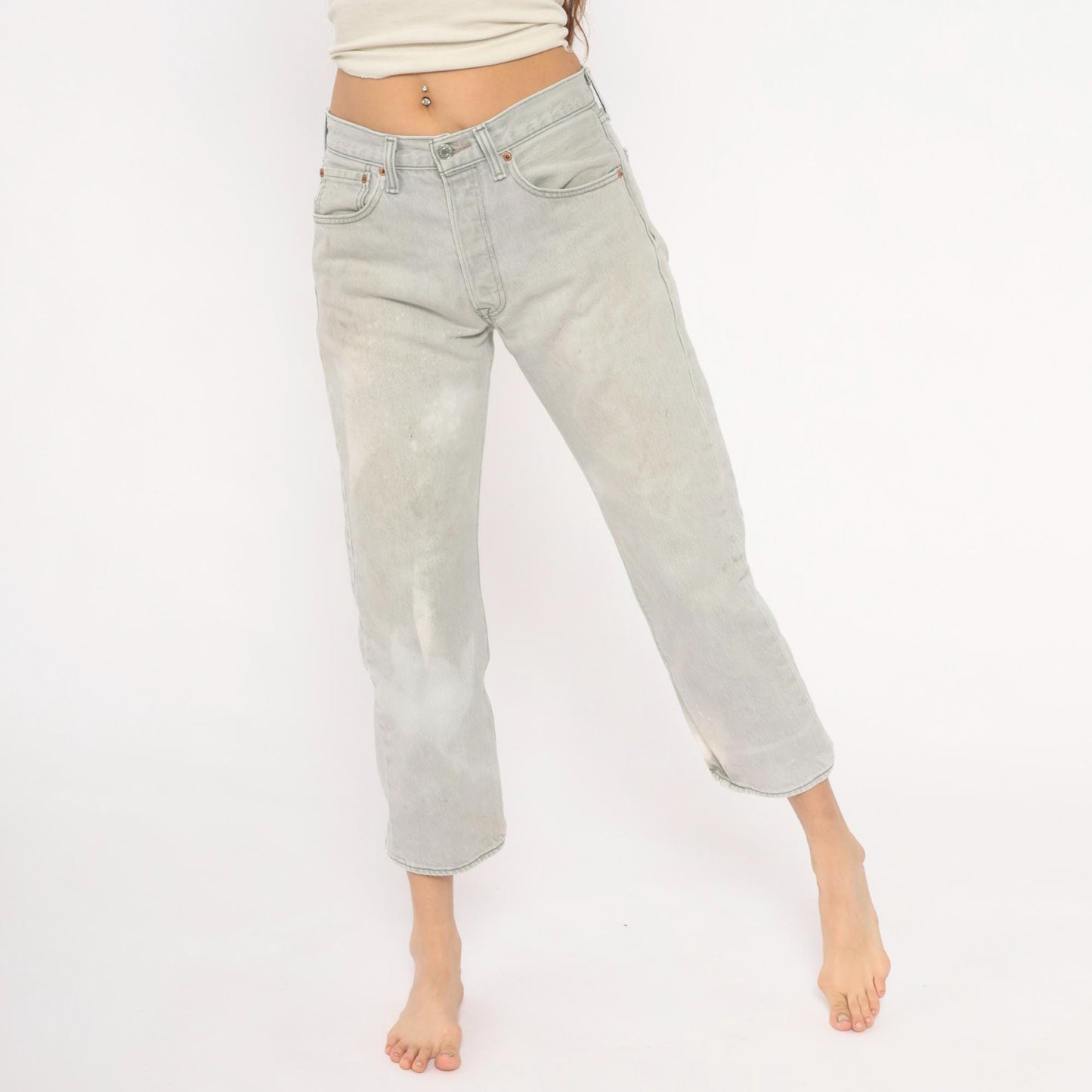Levi's 501 2000s Light Grey Straight Leg High Rise Jeans W30