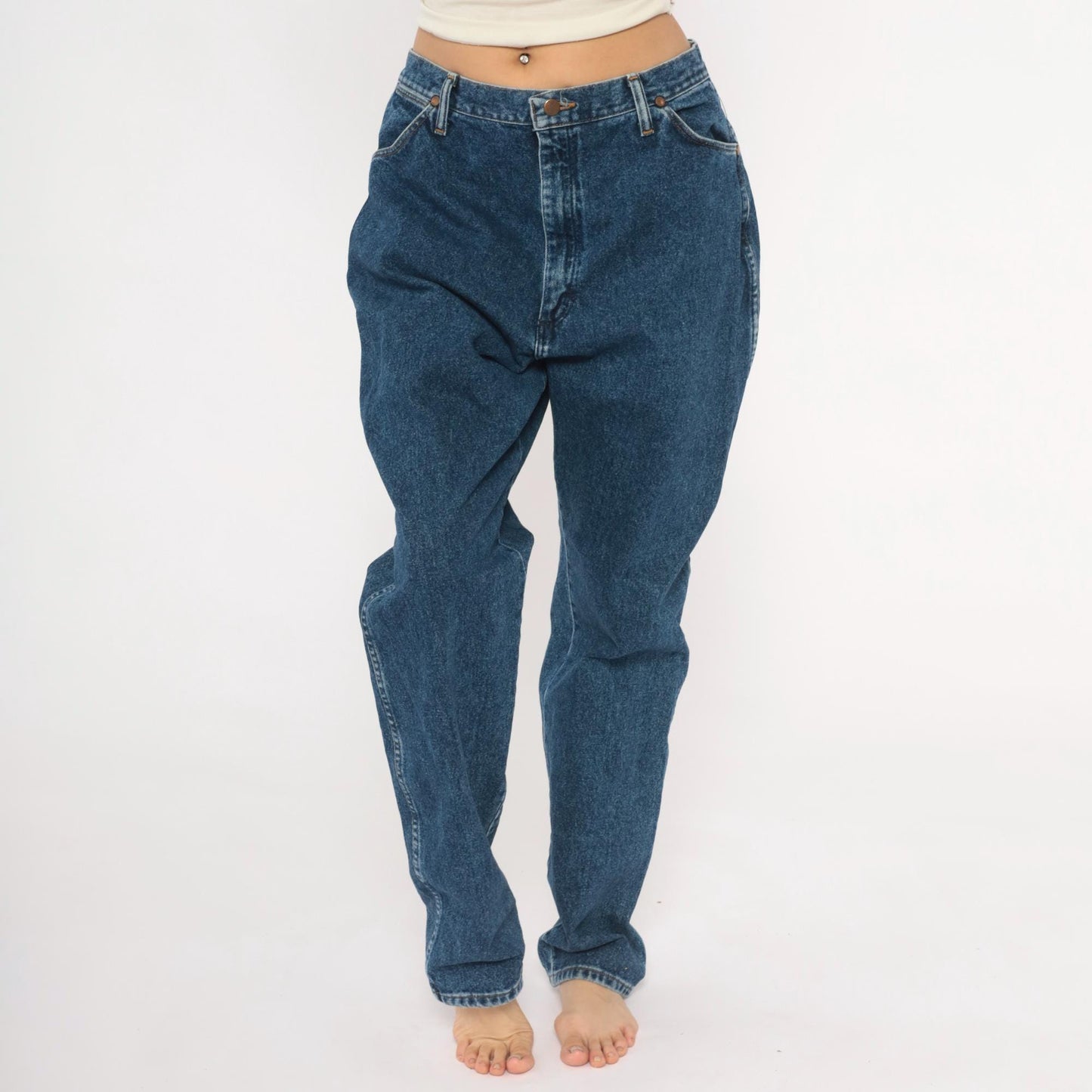 Wrangler High Rise Straight Leg Jeans Dark Wash Denim 32x33