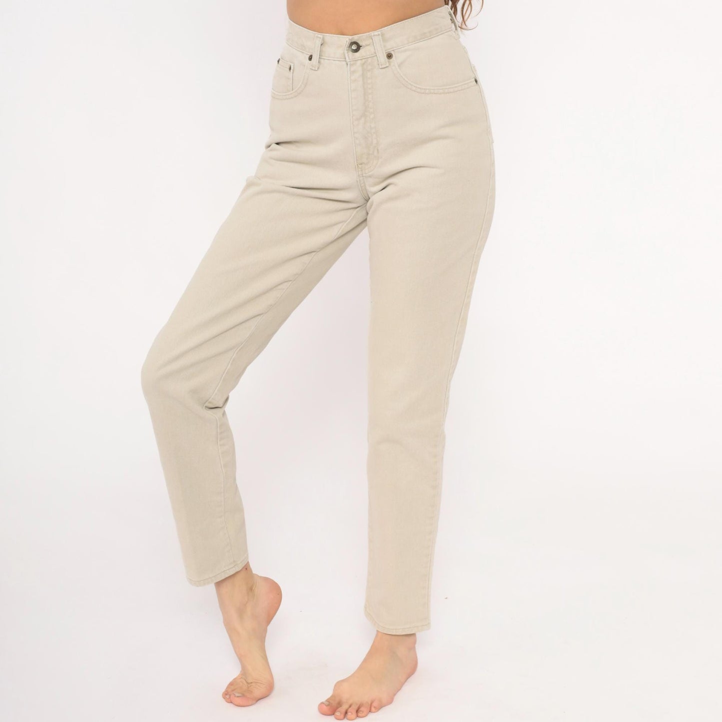 90s Exp Jeans High Waisted Cream Denim Straight Tapered Ankle Small S