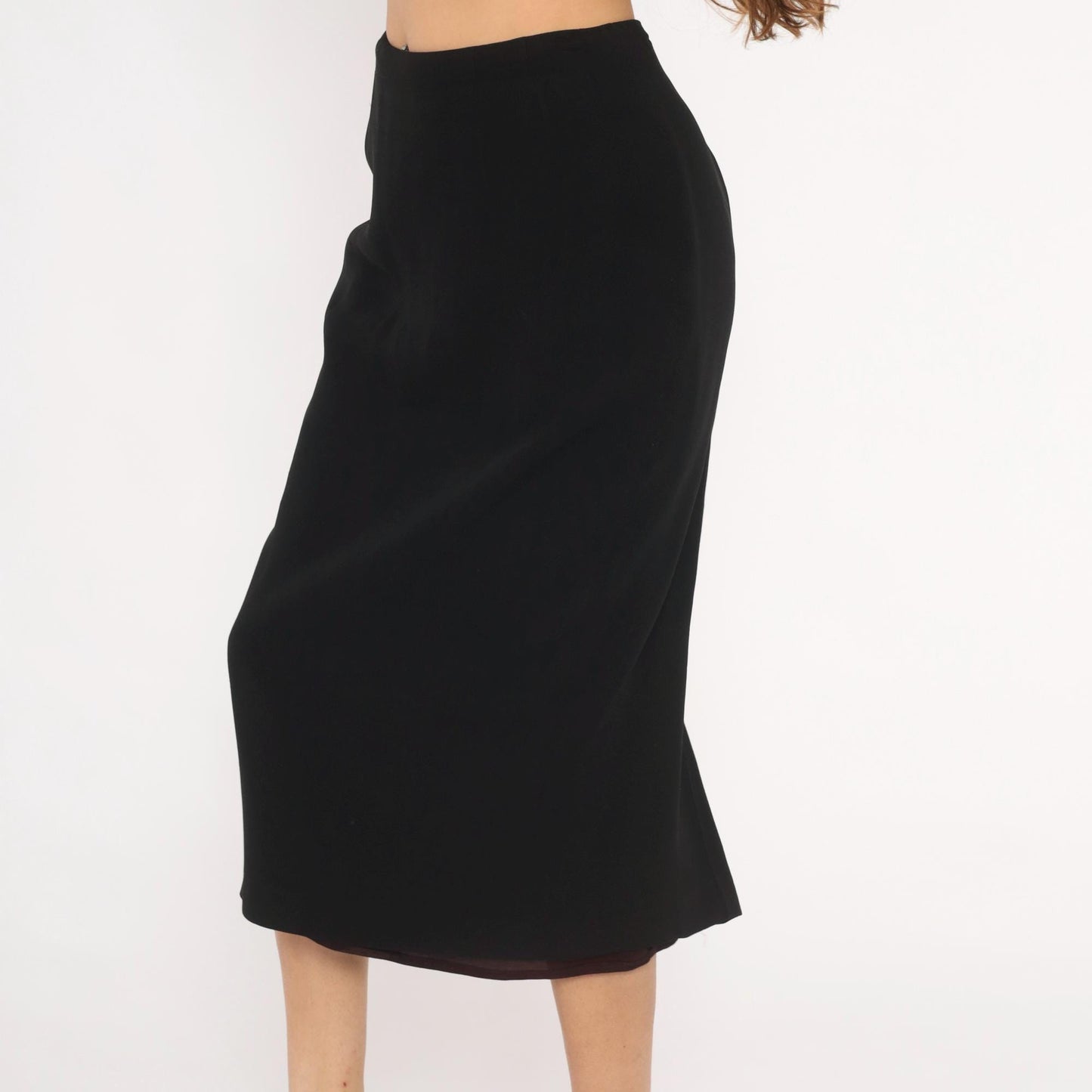 90s Noelle Black Pencil Skirt Midi High Waist Back Zip Small S
