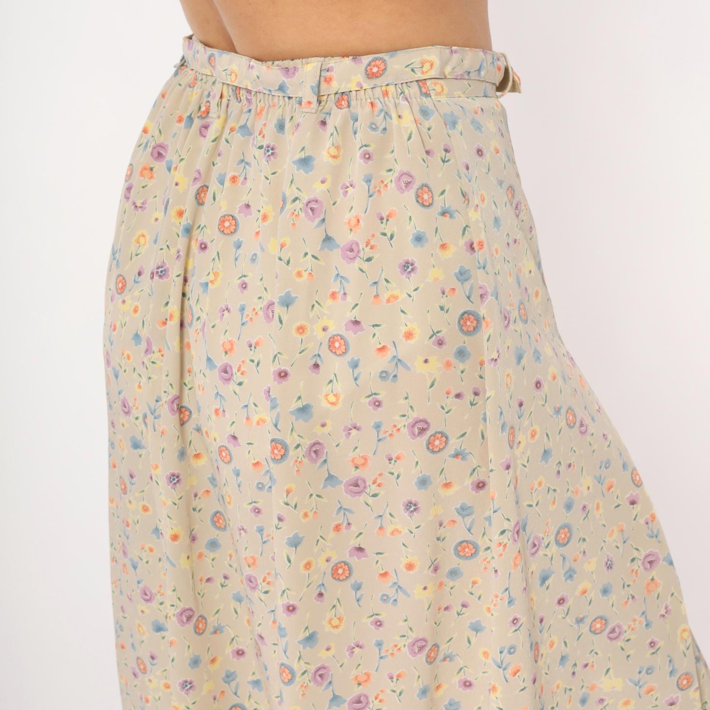 80s FT Studio Floral Midi Skirt Cream Pastel Ditsy Small Medium