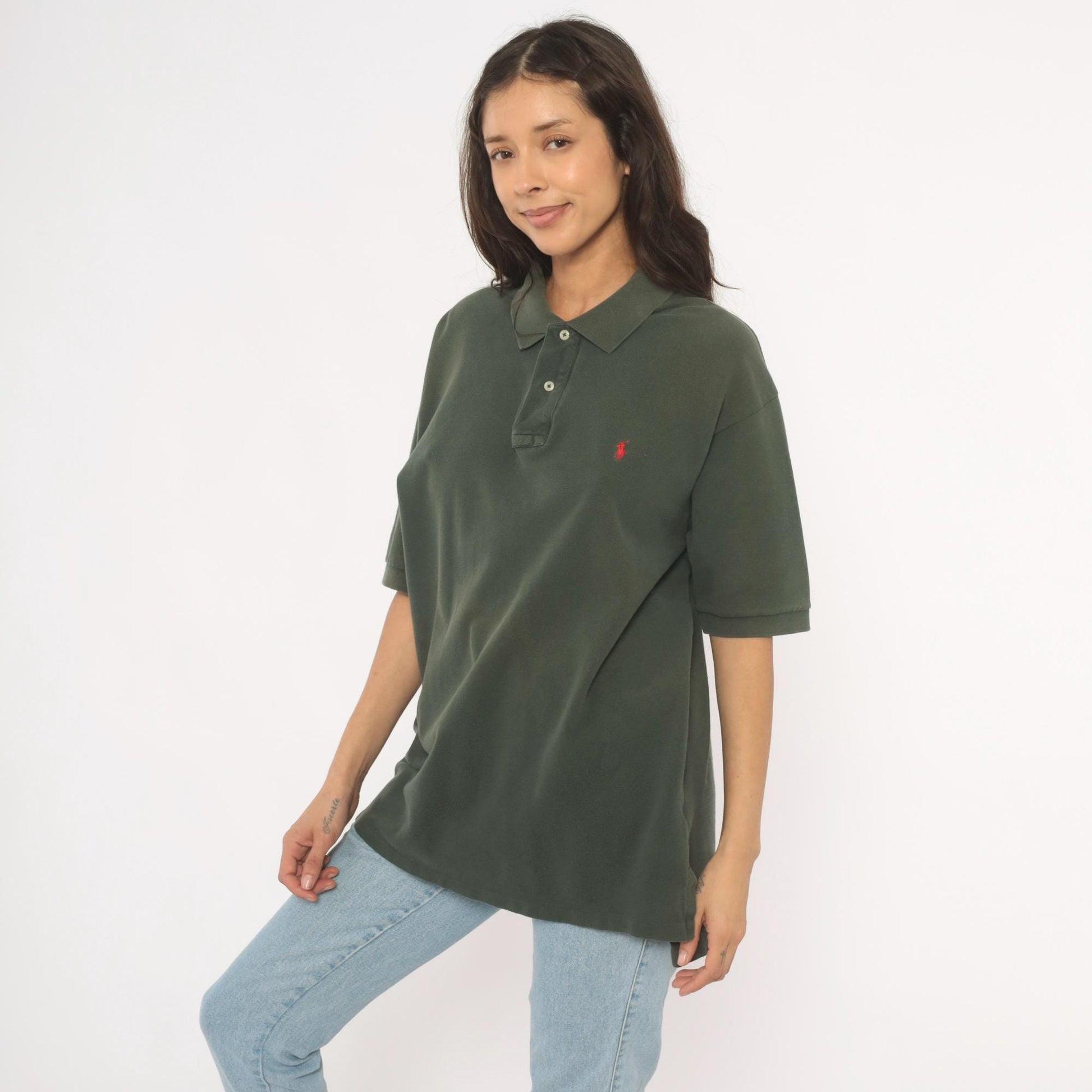 90s Polo Ralph Lauren Forest Green Cotton Pique Polo Shirt Large L