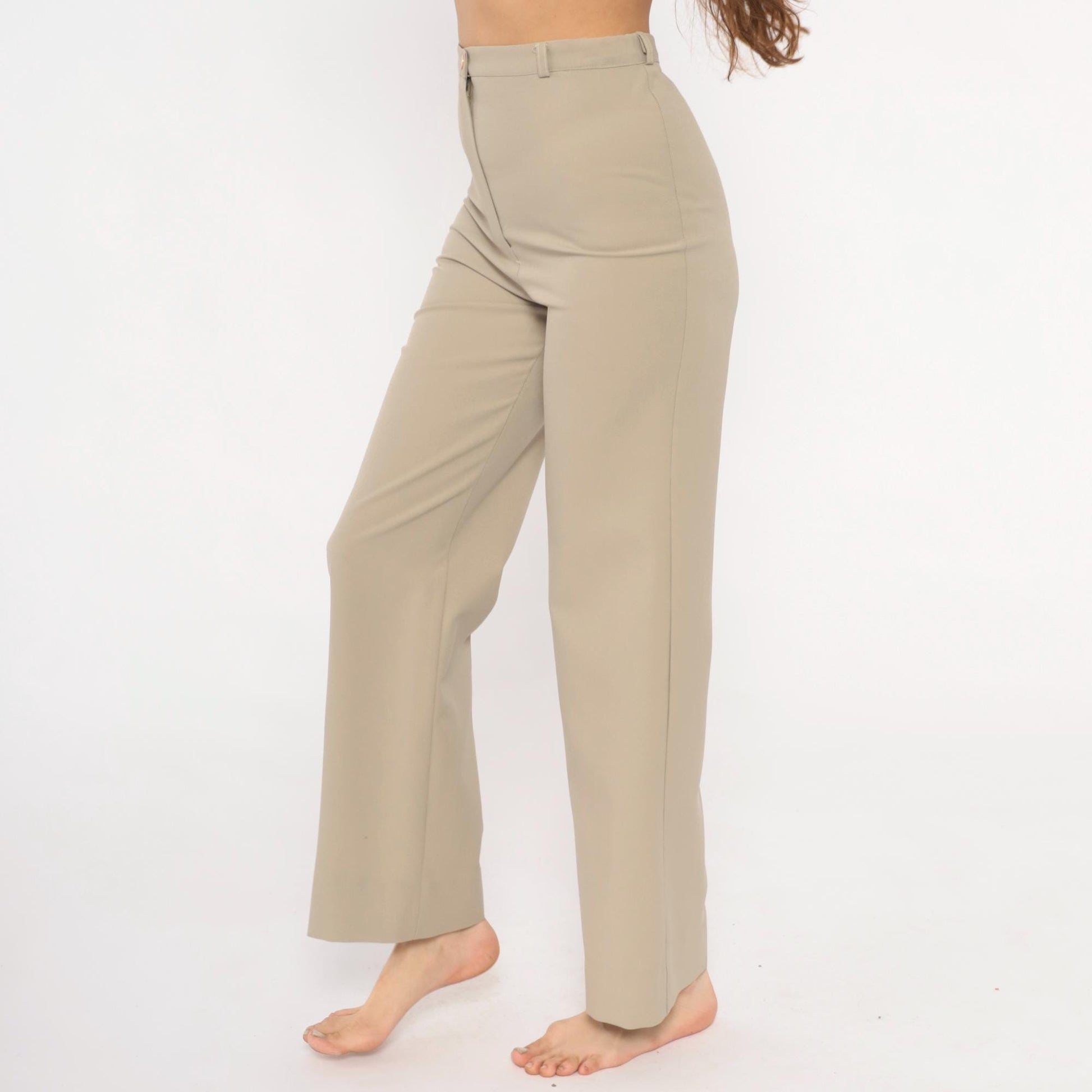 70s Rrrruss Tan Wide Leg Trousers High Waisted Straight Leg Small S