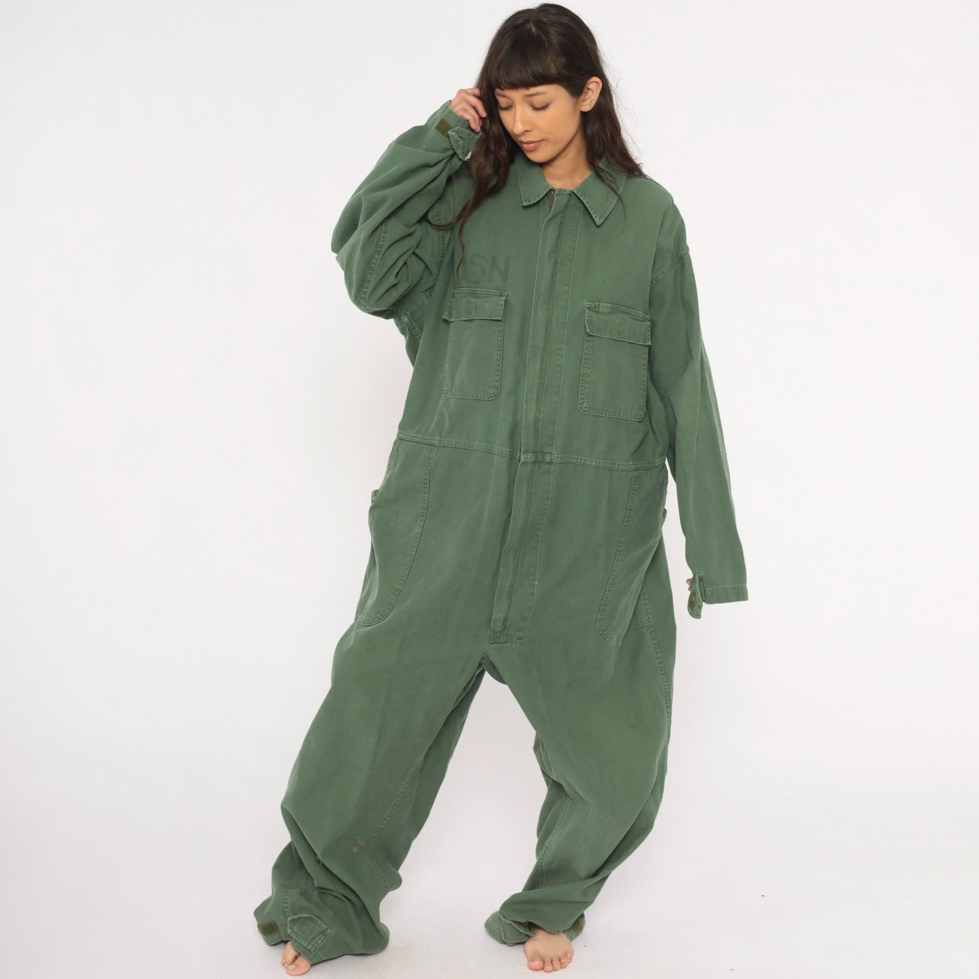 90s Equa Industries Military Coveralls Olive Drab Cotton Flight Suit XXL