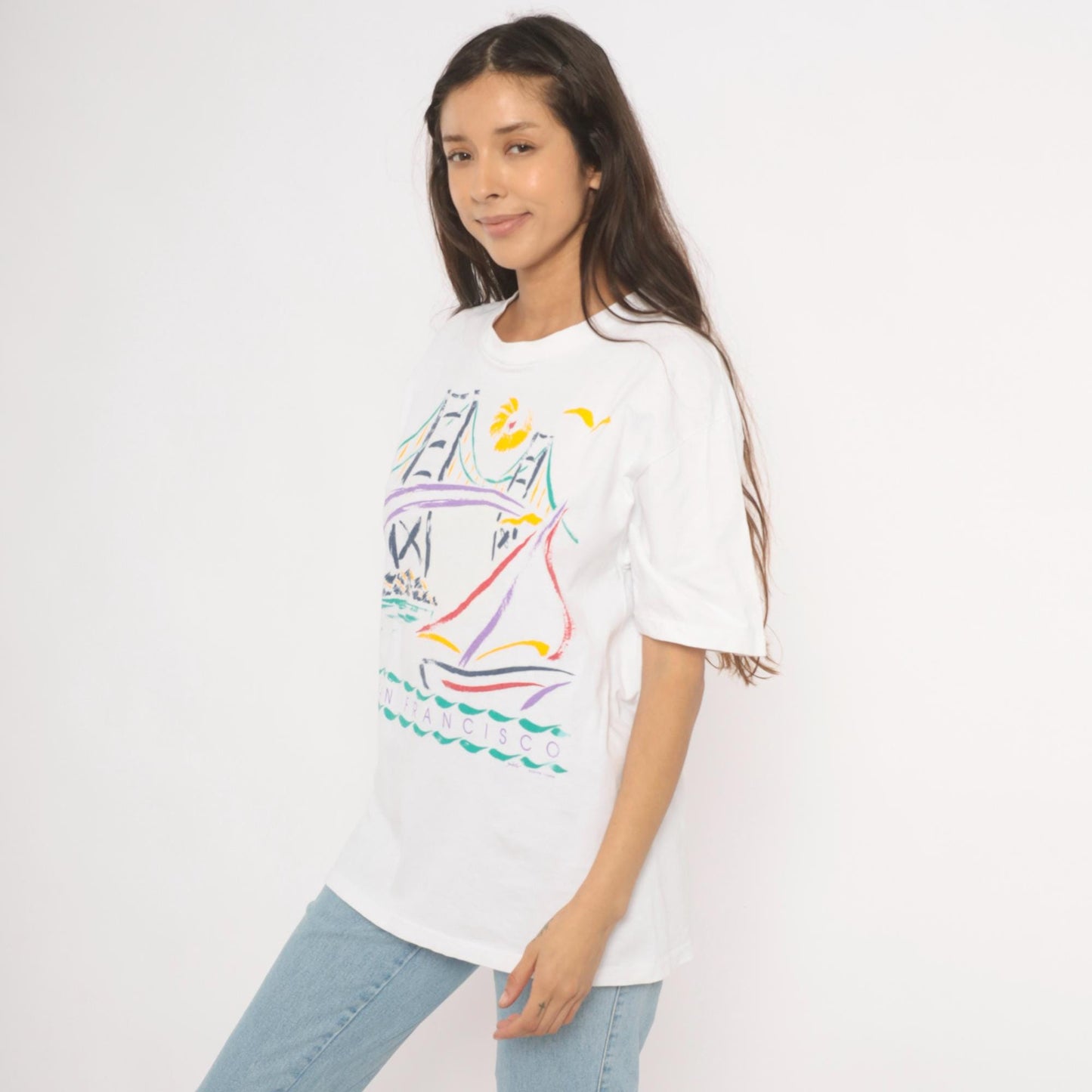 90s San Francisco Golden Gate Bridge Graphic Tee Cotton Unisex Large
