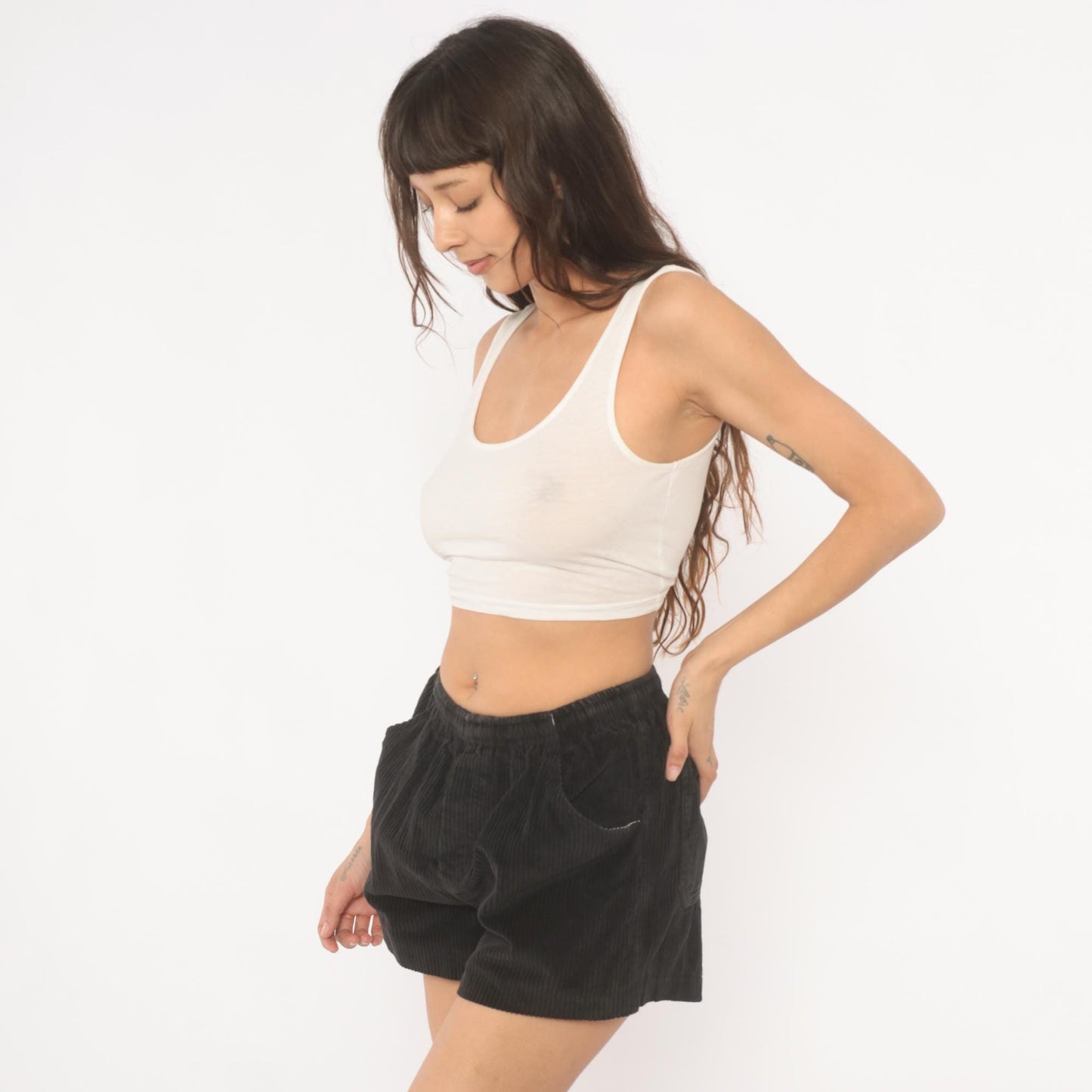 90s Riggers Hawaii Black Corduroy Shorts High-Waist Relaxed Fit Extra Small XS