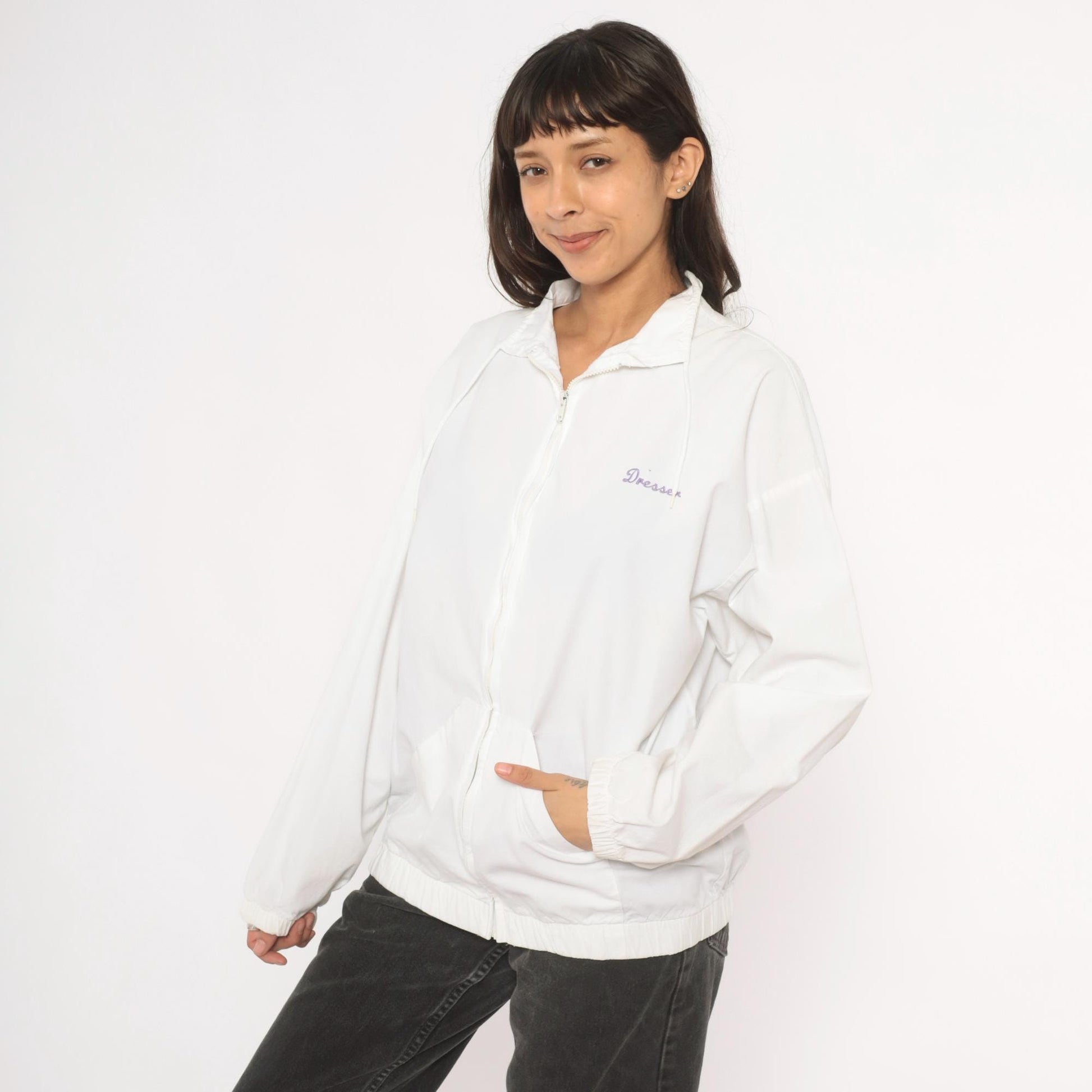 90s Cotton Fitz Prune Juice Follies Windbreaker White Purple Graphic Large