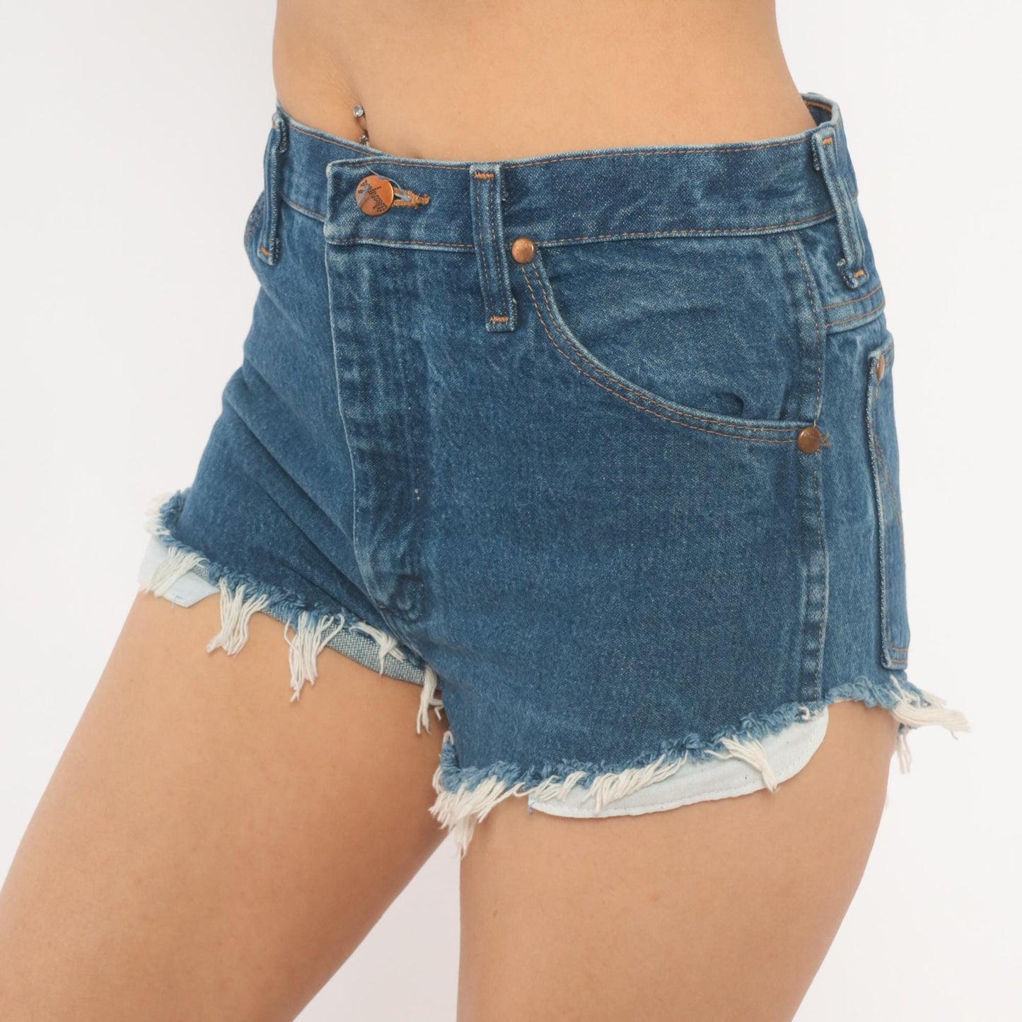 90s Wrangler Cutoff Denim Shorts High Waisted Blue Cotton Frayed Small S