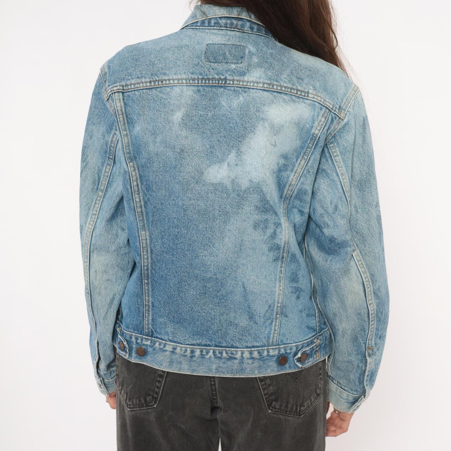 80s Levi's Denim Trucker Jacket Light Acid Wash Blue Small
