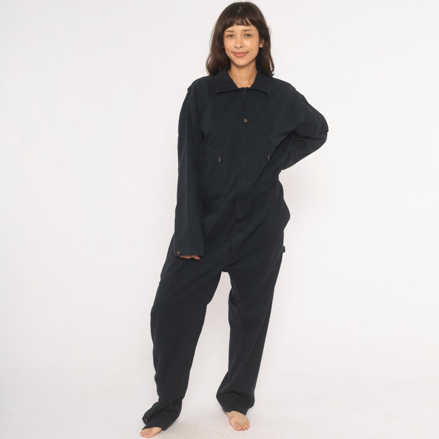 Key Navy Cotton Coveralls 90s Workwear Jumpsuit Zip Front Tall Extra Large