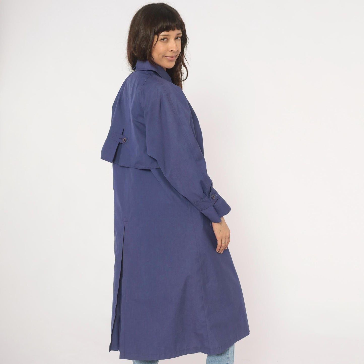 80s London Fog Periwinkle Trench Coat Cotton Midi Duster Medium M