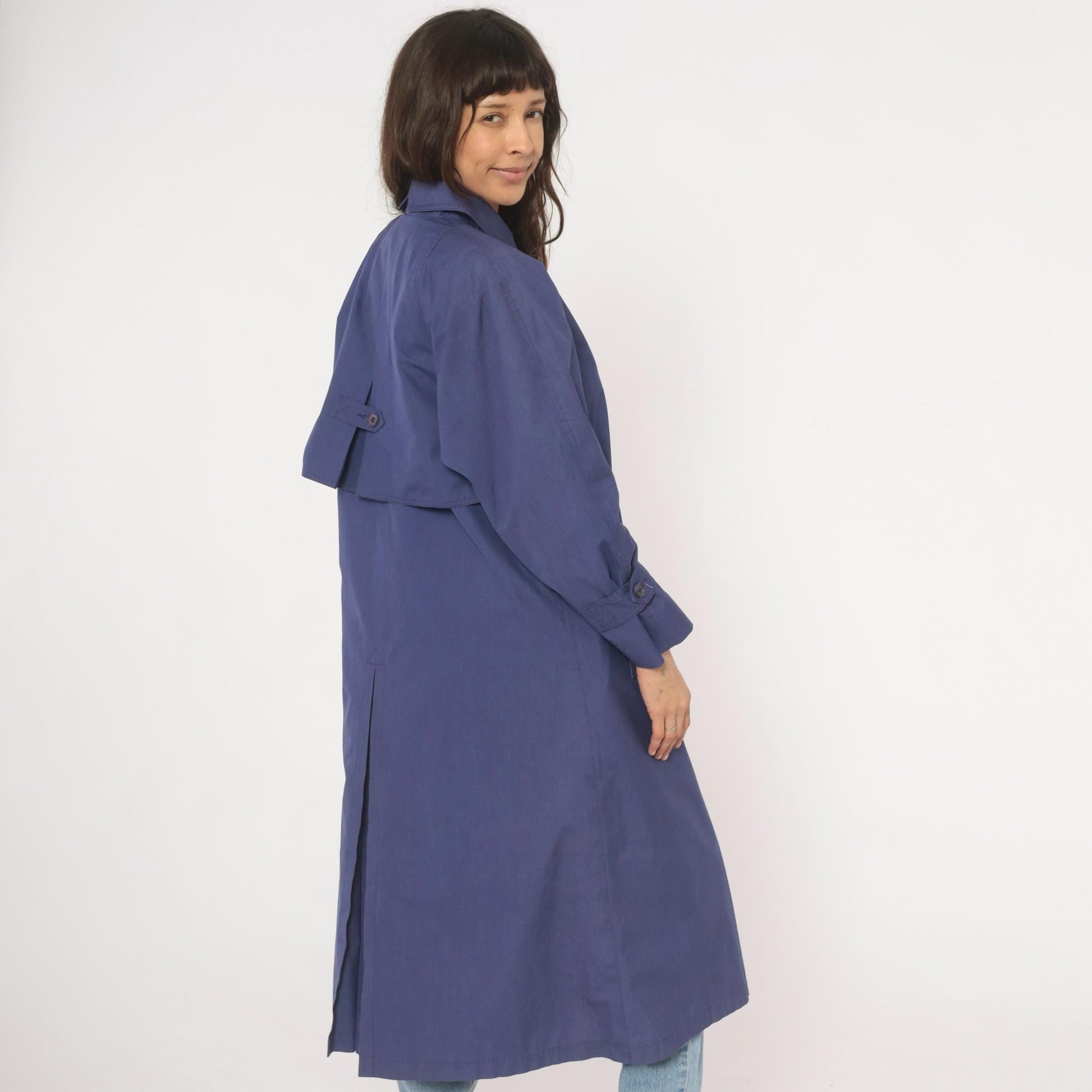 80s London Fog Periwinkle Trench Coat Cotton Midi Duster Medium M