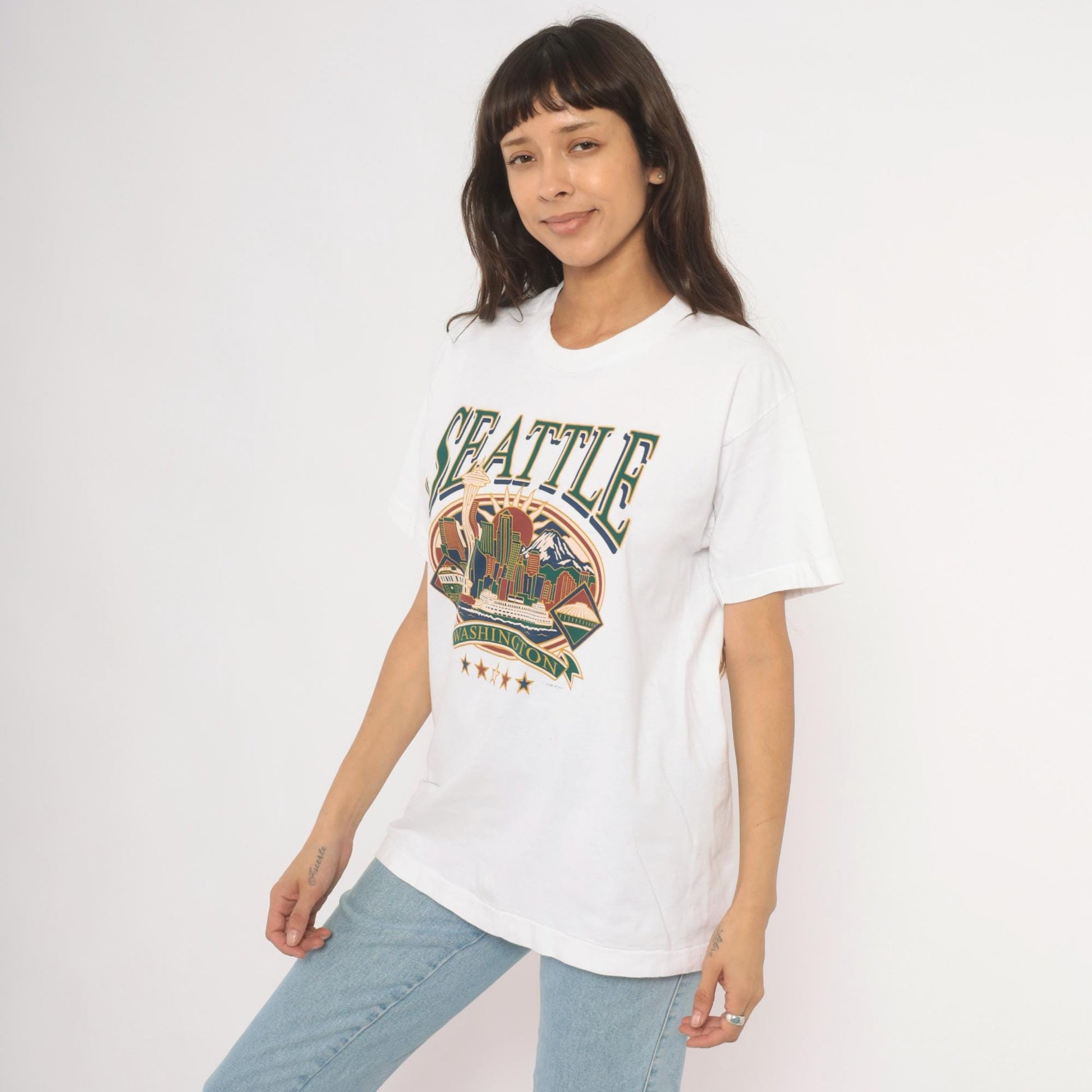90s Seattle Washington Space Needle Graphic Tee White Cotton Large L