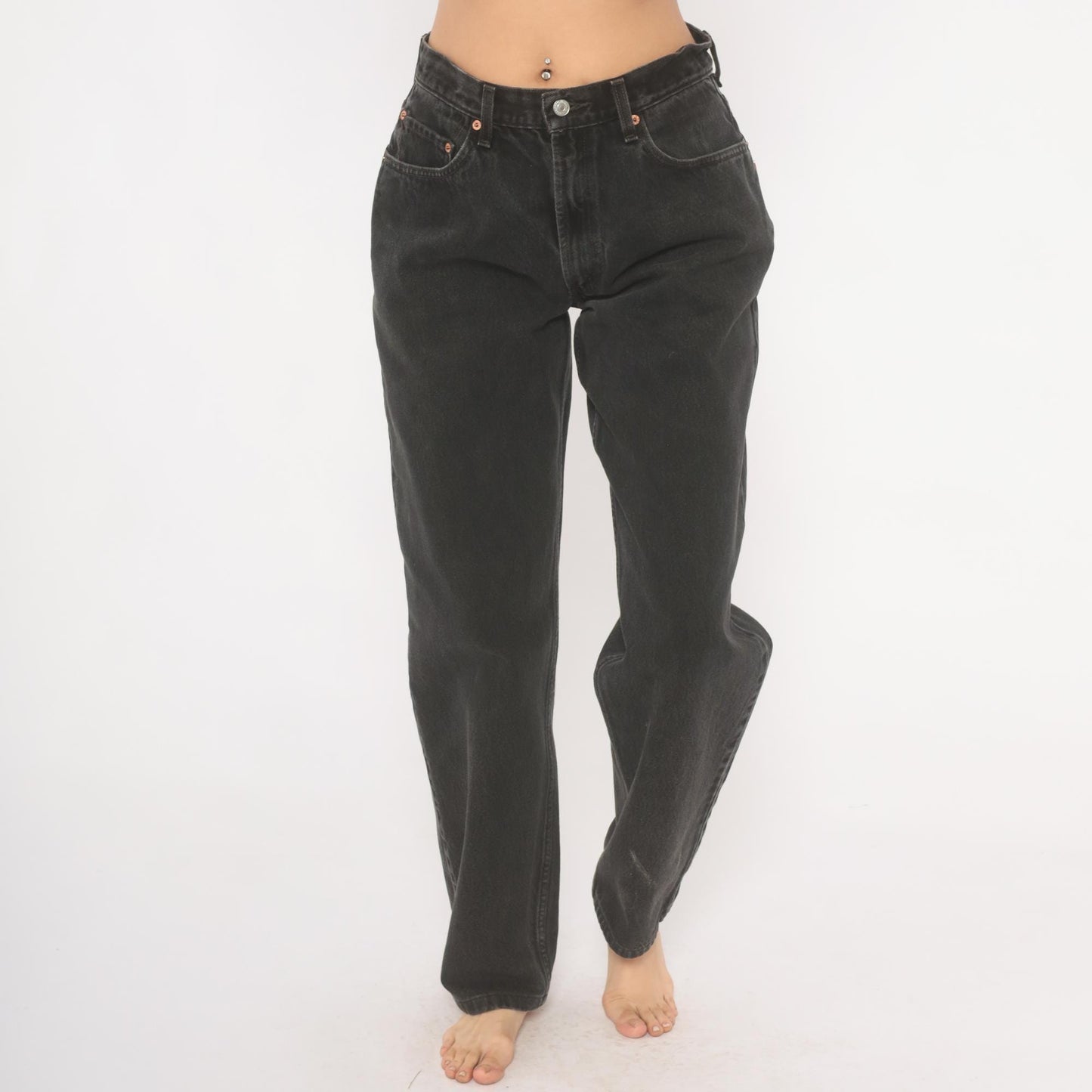 2000s Levi's 550 Faded Black High-Waisted Straight Leg Jeans 33 34