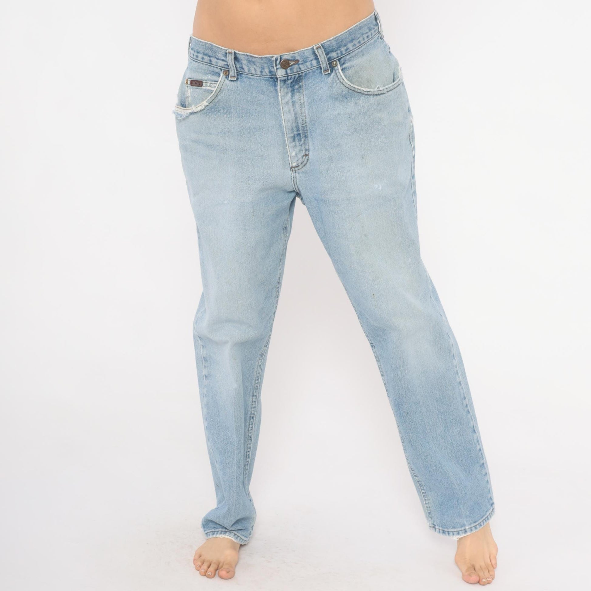 90s Lee Light Wash Straight Leg Jeans Distressed Denim 35W 30L