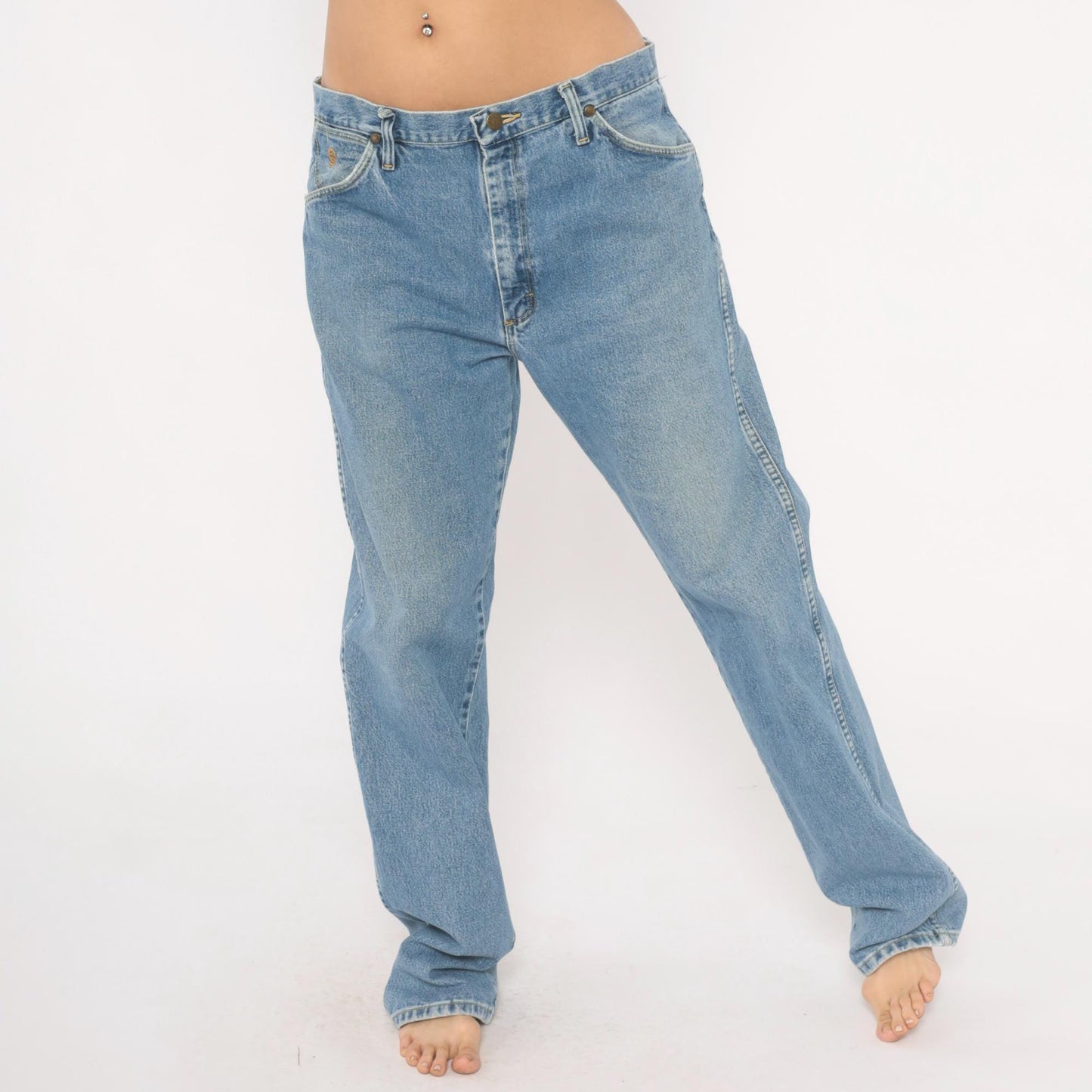 Wrangler Straight Leg Jeans 90s Light Wash Denim 35x34