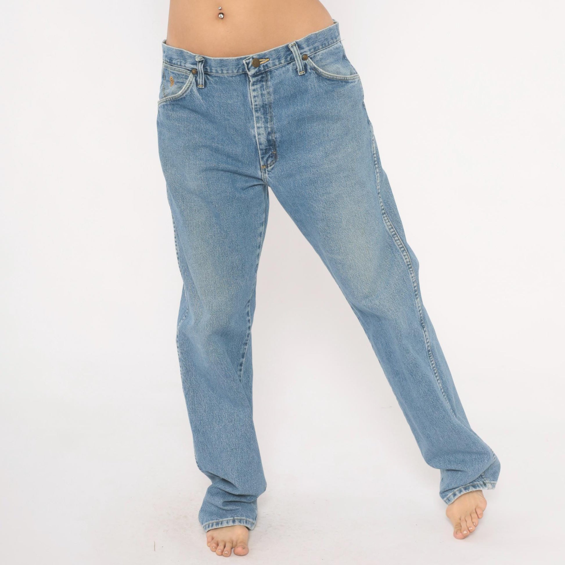 Wrangler Straight Leg Jeans 90s Light Wash Denim 35x34