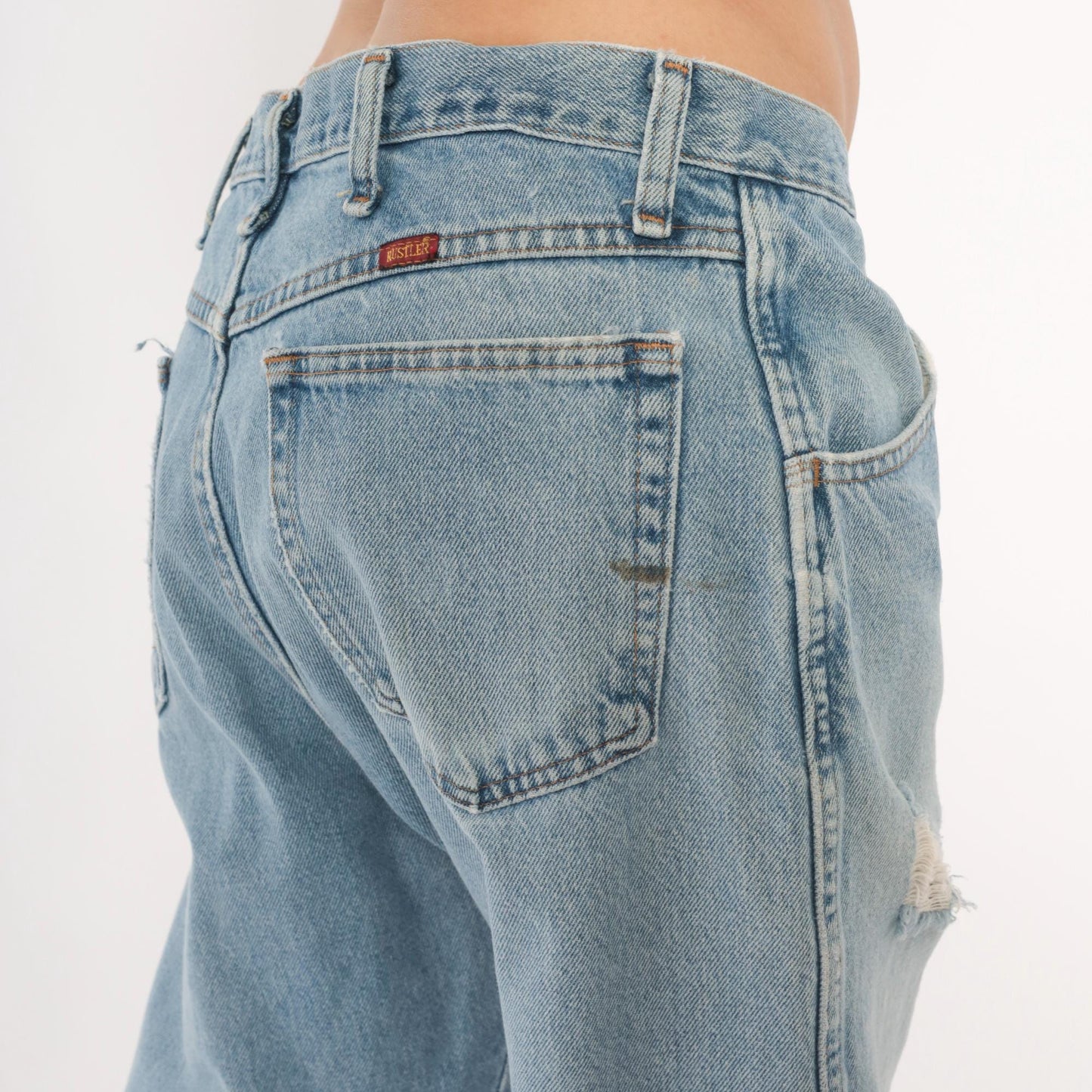 00s Rustler Light Wash Straight Leg Jeans Distressed Blue Denim 36x30