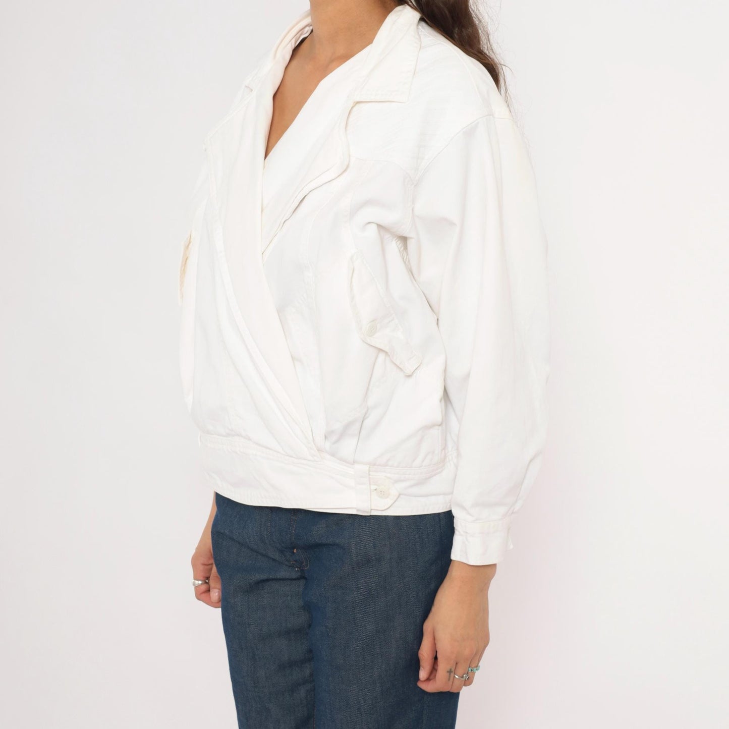 80s Together White Cotton Wrap Jacket Cropped Blouson Medium M