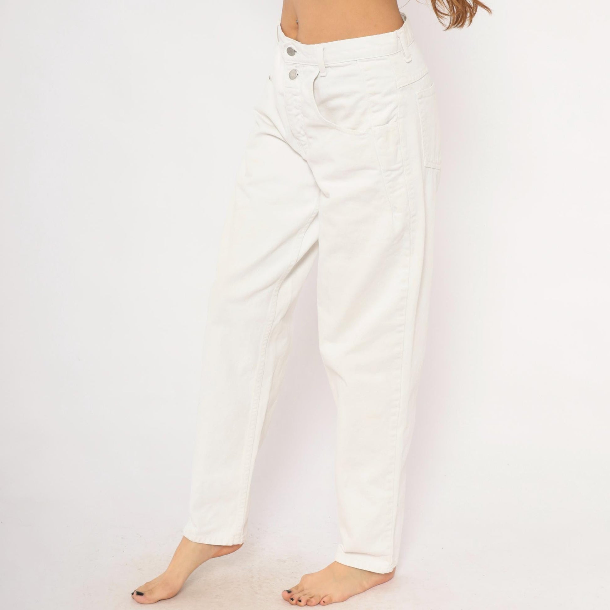 90s Guess High-Waisted Straight Leg Jeans White Denim Womens 30