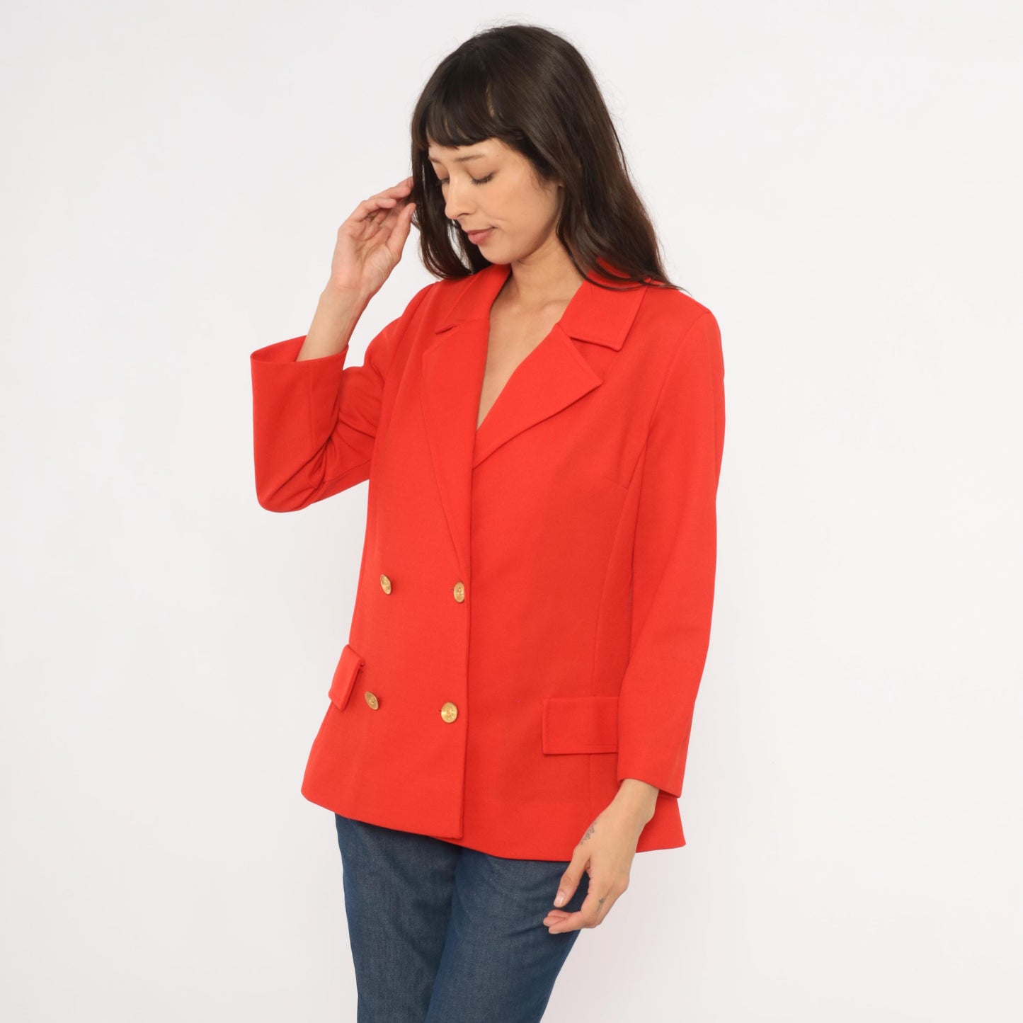 70s Bodin Knits Red Double Breasted Blazer Gold Buttons Medium M