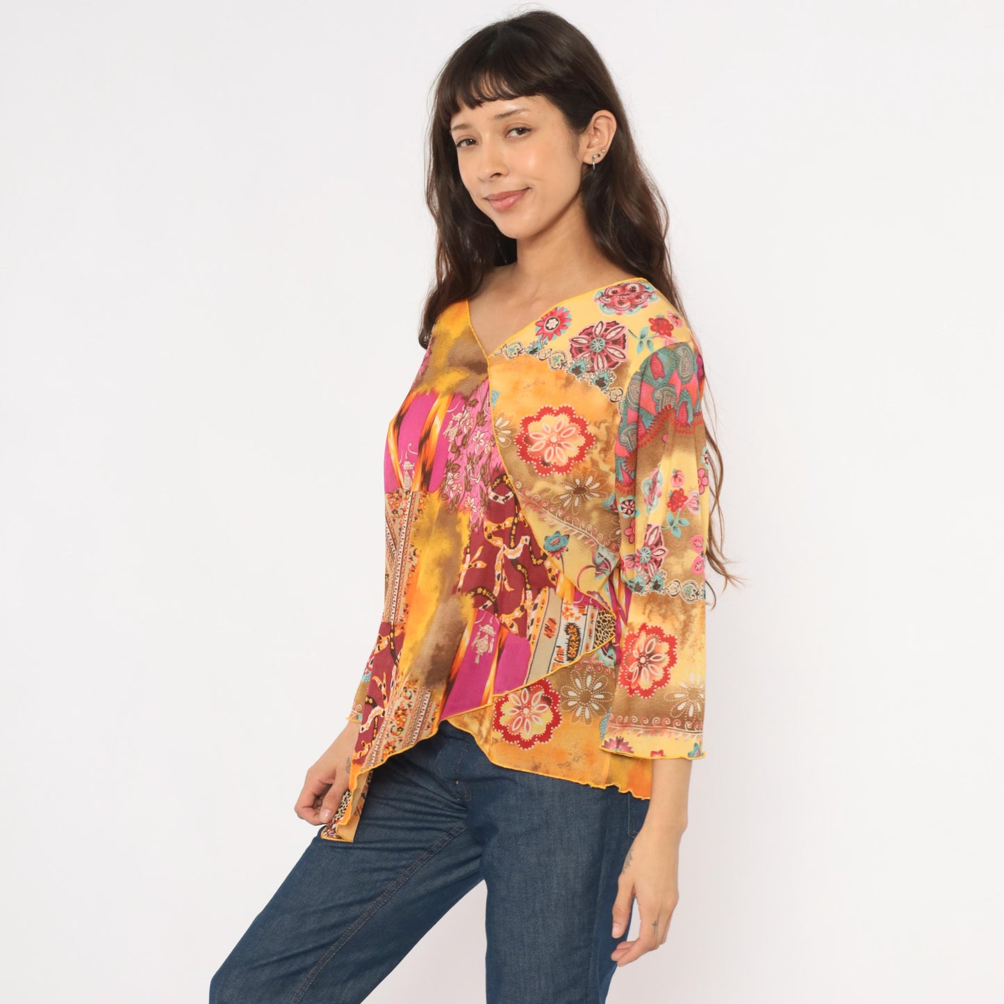 Y2K Studio Works Patchwork Blouse Paisley Floral Asymmetric Plus Size XXL