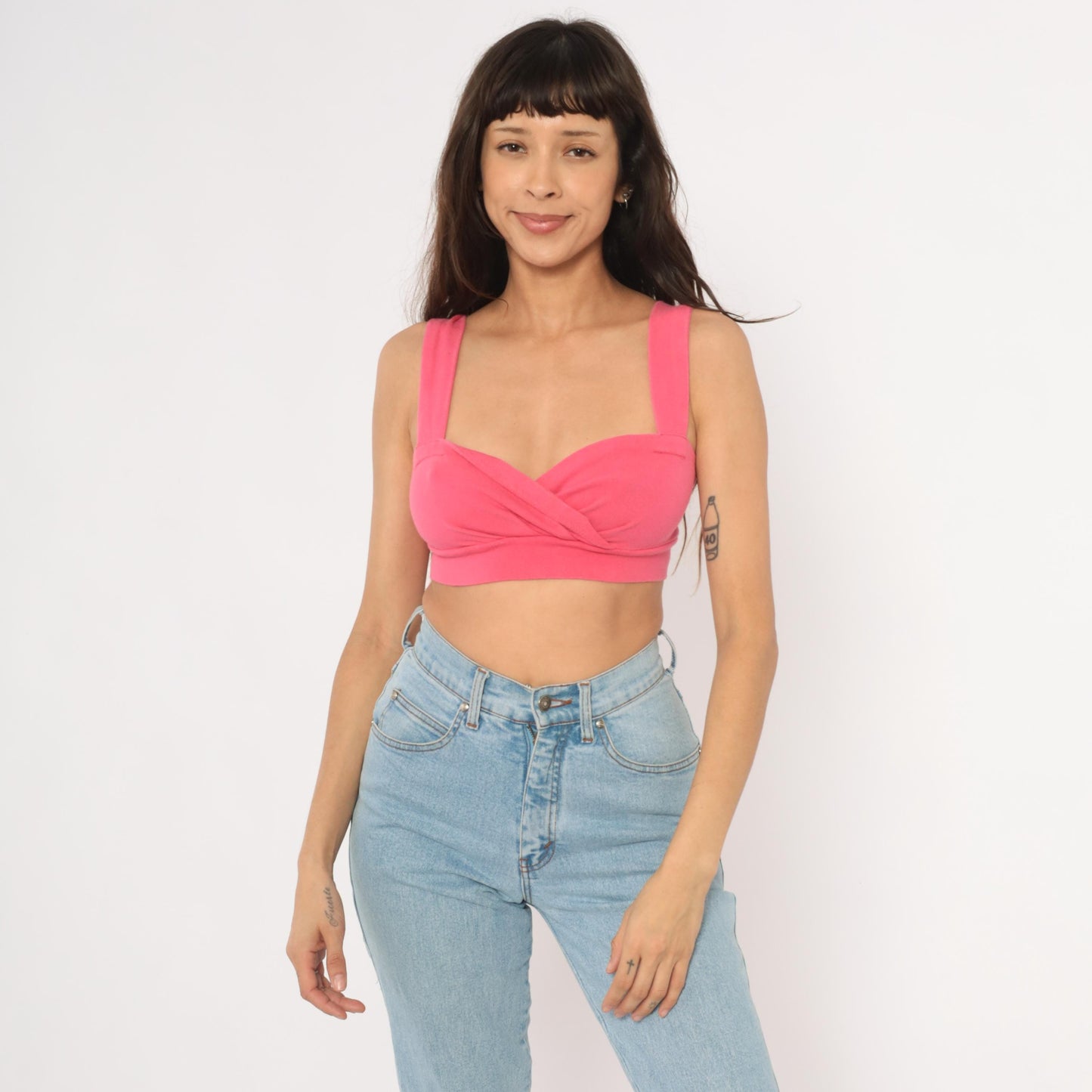 90s Express Tricot Hot Pink Crop Top Sweetheart Neckline Small S