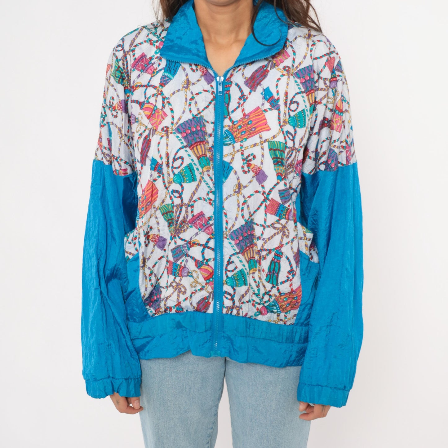 90s Westside Connection Windbreaker Teal White Crown Print Zip Jacket Large L