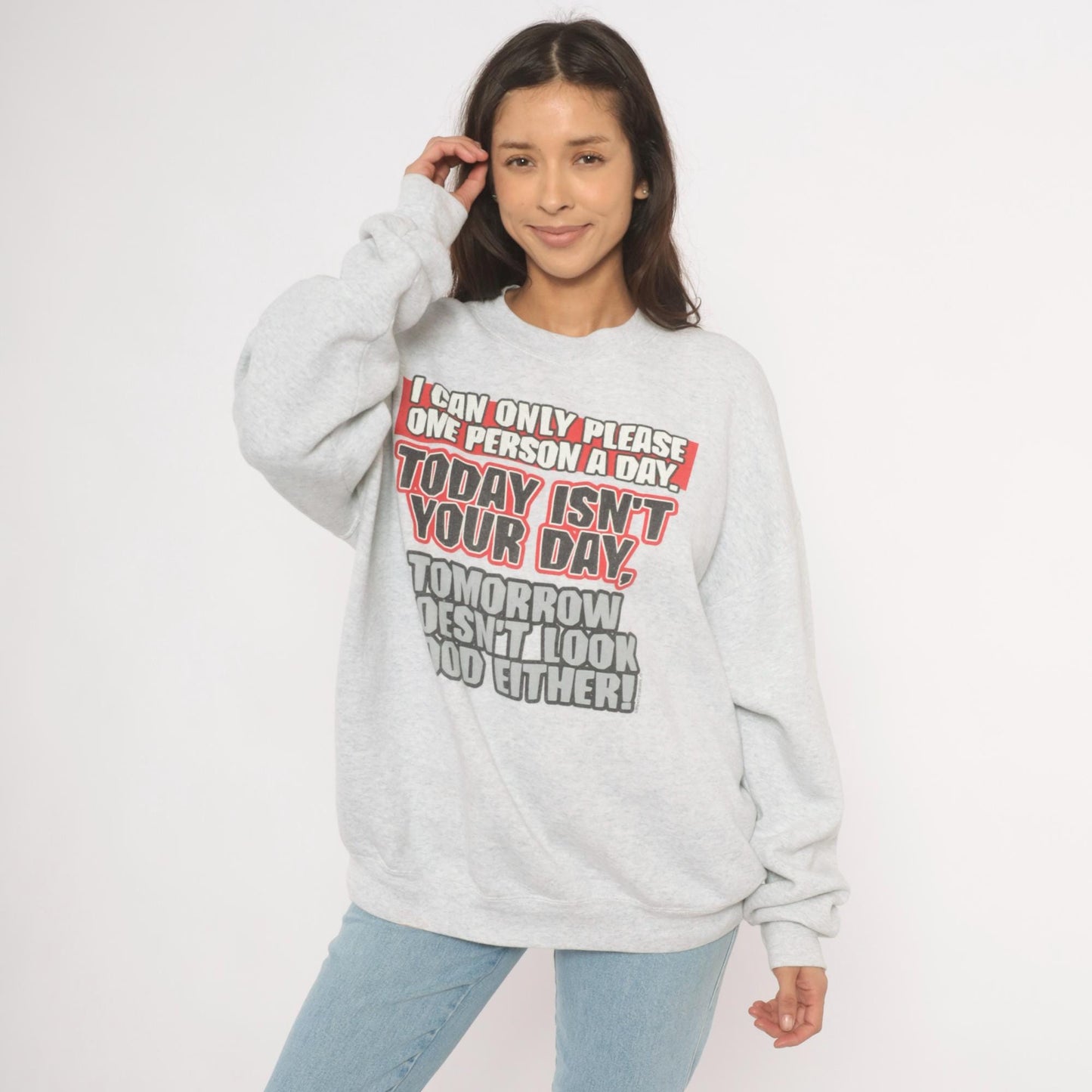 90s Fruit of the Loom Graphic Sweatshirt Grey Sarcastic Quote Crewneck Extra Large XXL