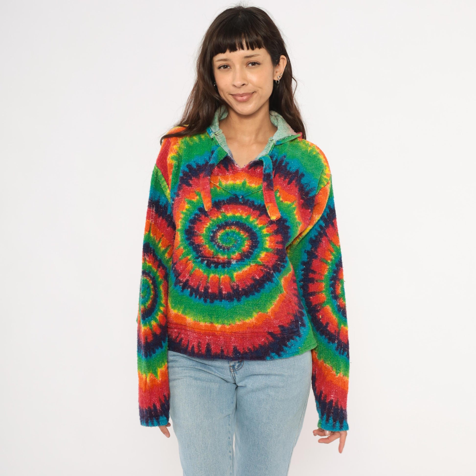 2000s Earth Ragz Rainbow Tie Dye Spiral Hoodie Cotton Medium M